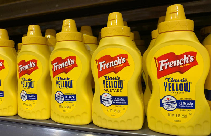 French’s Mustard 23. Vegemite, 22. Haribo, 21. French’s Mustard, 20. Kraft, 19. Lurpak, 18. Hershey's, 17. Carnation, 16. Kellogg’s, 15. Oscar Mayer, 14. Lyle’s Golden Syrup, 13. Barilla, 12. Quaker Oats, 11. Campbell's, 10. Pillsbury, 9. Heinz, 8. Dr. Oetker, 7. Maggi, 6. Tabasco, 5. Lindt, 4. Knorr, 3. Lea & Perrins, 2. Cadbury, 1. Maille