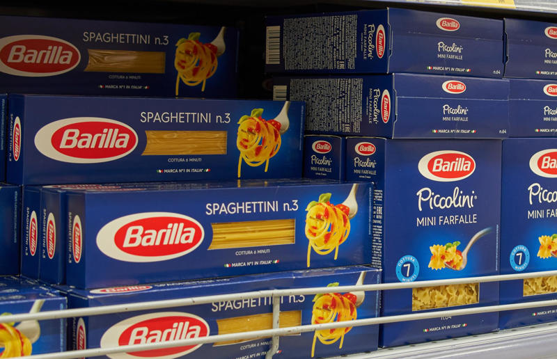 Barilla 23. Vegemite, 22. Haribo, 21. French’s Mustard, 20. Kraft, 19. Lurpak, 18. Hershey's, 17. Carnation, 16. Kellogg’s, 15. Oscar Mayer, 14. Lyle’s Golden Syrup, 13. Barilla, 12. Quaker Oats, 11. Campbell's, 10. Pillsbury, 9. Heinz, 8. Dr. Oetker, 7. Maggi, 6. Tabasco, 5. Lindt, 4. Knorr, 3. Lea & Perrins, 2. Cadbury, 1. Maille