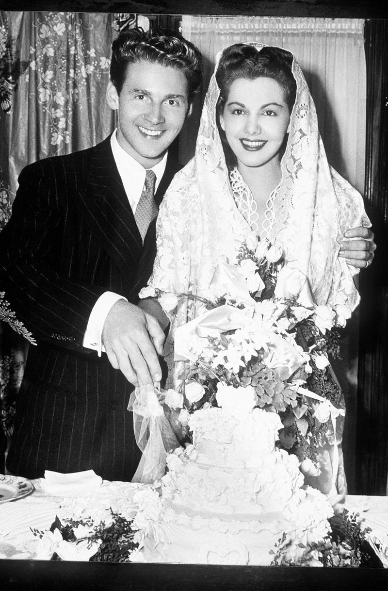 1943: Jean-Pierre Aumont and Maria Montez 1930: Dolores del Río and Cedric Gibbons, 1934: Ginger Rogers and Lew Ayres, 1937: Ingrid Bergman and Petter Lindstrom, 1943: Jean-Pierre Aumont and Maria Montez, 1944: Bill Robinson and Elaine Plaines, 1945: Humphrey Bogart and Lauren Bacall, 1945: Shirley Temple and John Agar, 1945: Judy Garland and Vincente Minnelli, 1945: Bette Davis and William Grant Sherry, 1946: Jackie Robinson and Rachel Isum, 1947: Josephine Baker and Jo Bouillon, 1947: Carmen Miranda and David Alfred Sebastian, 1948: Nat King Cole and Maria Hawkins, 1949: Prince Aly Khan and Rita Hayworth, 1949: Lucille Ball and Desi Arnaz, 1950: Conrad Hilton and Elizabeth Taylor, 1951: Tony Curtis and Janet Leigh, 1951: Shah Mohammad Reza Pahlavi and Queen Soraya, 1952: Roger Vadim and Brigitte Bardot, 1952: Elizabeth Taylor and Michael Wilding, 1953: JFK and Jacqueline Kennedy, 1954: Audrey Hepburn and Mel Ferrer, 1954: Joe DiMaggio and Marilyn Monroe, 1955: Joan Crawford and Alfred Steele, 1955: Debbie Reynolds and Eddie Fisher, 1955: Rock Hudson and Phyllis Gates, 1956: Arthur Miller and Marilyn Monroe, 1956: Prince Rainier of Monaco and Grace Kelly, 1957: Sophia Loren and Carlo Ponti, 1957: Robert Wagner and Natalie Wood, 1958: Jayne Mansfield and Mickey Hargitay, 1959: Julie Andrews and Tony Walton, 1959: Dorothy Dandridge and Jack Denison, 1959: Jacques Charrier and Brigitte Bardot, 1960: Eartha Kitt and William McDonald, 1960: Princess Margaret and Antony Armstrong-Jones, 1961: Ginger Rogers and William Marshall, 1961: Lucille Ball and Gary Morton, 1962: Nancy Kwan and Peter Pock, 1964: Elizabeth Taylor and Richard Burton, 1965: Judy Garland and Mark Herron, 1966: Frank Sinatra and Mia Farrow, 1967: Jane Fonda and Roger Vadim, 1967: Elvis Presley and Priscilla Presley, 1968: Sharon Tate and Roman Polanski, 1969: Audrey Hepburn and Andrea Dotti, 1971: Bianca Jagger and Mick Jagger, 1978: Aretha Franklin and Glynn Turman, 1981: Princess Diana and Prince Charles, 1987: Diahann Carroll and Vic Damone