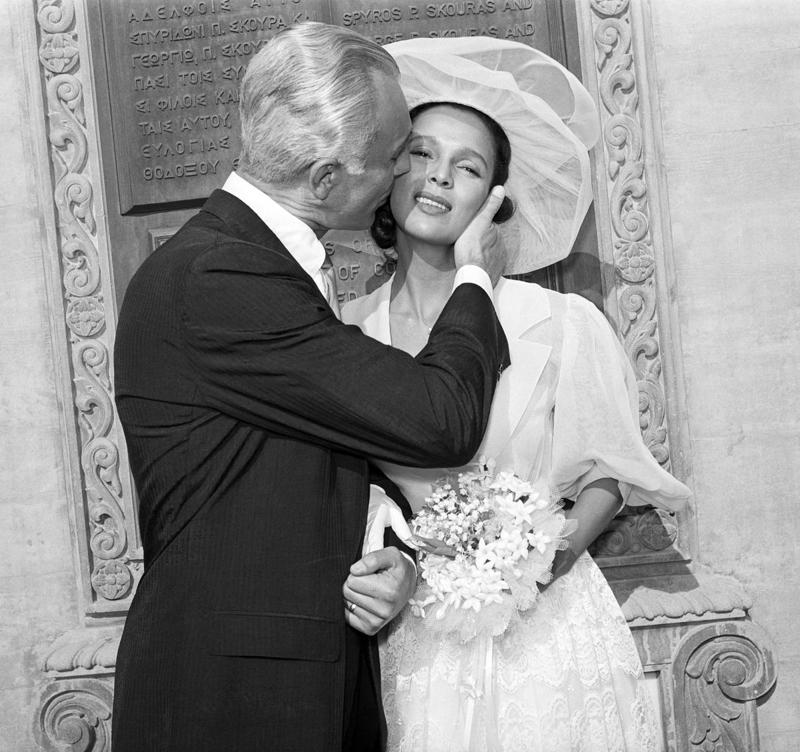 1959: Dorothy Dandridge and Jack Denison 1930: Dolores del Río and Cedric Gibbons, 1934: Ginger Rogers and Lew Ayres, 1937: Ingrid Bergman and Petter Lindstrom, 1943: Jean-Pierre Aumont and Maria Montez, 1944: Bill Robinson and Elaine Plaines, 1945: Humphrey Bogart and Lauren Bacall, 1945: Shirley Temple and John Agar, 1945: Judy Garland and Vincente Minnelli, 1945: Bette Davis and William Grant Sherry, 1946: Jackie Robinson and Rachel Isum, 1947: Josephine Baker and Jo Bouillon, 1947: Carmen Miranda and David Alfred Sebastian, 1948: Nat King Cole and Maria Hawkins, 1949: Prince Aly Khan and Rita Hayworth, 1949: Lucille Ball and Desi Arnaz, 1950: Conrad Hilton and Elizabeth Taylor, 1951: Tony Curtis and Janet Leigh, 1951: Shah Mohammad Reza Pahlavi and Queen Soraya, 1952: Roger Vadim and Brigitte Bardot, 1952: Elizabeth Taylor and Michael Wilding, 1953: JFK and Jacqueline Kennedy, 1954: Audrey Hepburn and Mel Ferrer, 1954: Joe DiMaggio and Marilyn Monroe, 1955: Joan Crawford and Alfred Steele, 1955: Debbie Reynolds and Eddie Fisher, 1955: Rock Hudson and Phyllis Gates, 1956: Arthur Miller and Marilyn Monroe, 1956: Prince Rainier of Monaco and Grace Kelly, 1957: Sophia Loren and Carlo Ponti, 1957: Robert Wagner and Natalie Wood, 1958: Jayne Mansfield and Mickey Hargitay, 1959: Julie Andrews and Tony Walton, 1959: Dorothy Dandridge and Jack Denison, 1959: Jacques Charrier and Brigitte Bardot, 1960: Eartha Kitt and William McDonald, 1960: Princess Margaret and Antony Armstrong-Jones, 1961: Ginger Rogers and William Marshall, 1961: Lucille Ball and Gary Morton, 1962: Nancy Kwan and Peter Pock, 1964: Elizabeth Taylor and Richard Burton, 1965: Judy Garland and Mark Herron, 1966: Frank Sinatra and Mia Farrow, 1967: Jane Fonda and Roger Vadim, 1967: Elvis Presley and Priscilla Presley, 1968: Sharon Tate and Roman Polanski, 1969: Audrey Hepburn and Andrea Dotti, 1971: Bianca Jagger and Mick Jagger, 1978: Aretha Franklin and Glynn Turman, 1981: Princess Diana and Prince Charles, 1987: Diahann Carroll and Vic Damone