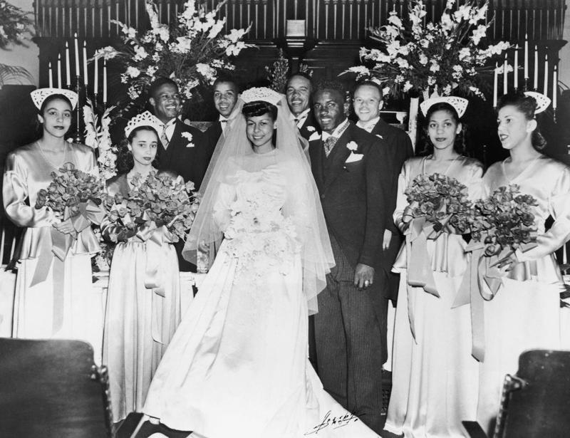 1946: Jackie Robinson and Rachel Isum 1930: Dolores del Río and Cedric Gibbons, 1934: Ginger Rogers and Lew Ayres, 1937: Ingrid Bergman and Petter Lindstrom, 1943: Jean-Pierre Aumont and Maria Montez, 1944: Bill Robinson and Elaine Plaines, 1945: Humphrey Bogart and Lauren Bacall, 1945: Shirley Temple and John Agar, 1945: Judy Garland and Vincente Minnelli, 1945: Bette Davis and William Grant Sherry, 1946: Jackie Robinson and Rachel Isum, 1947: Josephine Baker and Jo Bouillon, 1947: Carmen Miranda and David Alfred Sebastian, 1948: Nat King Cole and Maria Hawkins, 1949: Prince Aly Khan and Rita Hayworth, 1949: Lucille Ball and Desi Arnaz, 1950: Conrad Hilton and Elizabeth Taylor, 1951: Tony Curtis and Janet Leigh, 1951: Shah Mohammad Reza Pahlavi and Queen Soraya, 1952: Roger Vadim and Brigitte Bardot, 1952: Elizabeth Taylor and Michael Wilding, 1953: JFK and Jacqueline Kennedy, 1954: Audrey Hepburn and Mel Ferrer, 1954: Joe DiMaggio and Marilyn Monroe, 1955: Joan Crawford and Alfred Steele, 1955: Debbie Reynolds and Eddie Fisher, 1955: Rock Hudson and Phyllis Gates, 1956: Arthur Miller and Marilyn Monroe, 1956: Prince Rainier of Monaco and Grace Kelly, 1957: Sophia Loren and Carlo Ponti, 1957: Robert Wagner and Natalie Wood, 1958: Jayne Mansfield and Mickey Hargitay, 1959: Julie Andrews and Tony Walton, 1959: Dorothy Dandridge and Jack Denison, 1959: Jacques Charrier and Brigitte Bardot, 1960: Eartha Kitt and William McDonald, 1960: Princess Margaret and Antony Armstrong-Jones, 1961: Ginger Rogers and William Marshall, 1961: Lucille Ball and Gary Morton, 1962: Nancy Kwan and Peter Pock, 1964: Elizabeth Taylor and Richard Burton, 1965: Judy Garland and Mark Herron, 1966: Frank Sinatra and Mia Farrow, 1967: Jane Fonda and Roger Vadim, 1967: Elvis Presley and Priscilla Presley, 1968: Sharon Tate and Roman Polanski, 1969: Audrey Hepburn and Andrea Dotti, 1971: Bianca Jagger and Mick Jagger, 1978: Aretha Franklin and Glynn Turman, 1981: Princess Diana and Prince Charles, 1987: Diahann Carroll and Vic Damone