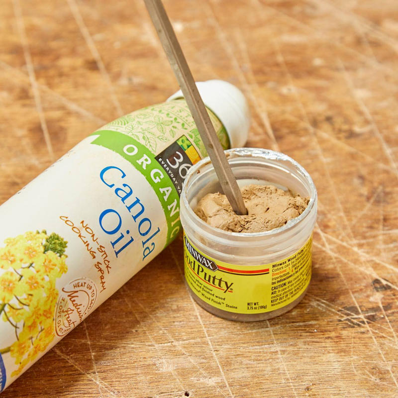 The Easiest Way to Refresh Dry Wood Putty The Easiest Way to Refresh Dry Wood Putty, Make Your Own Car Air Freshener, An Excuse to Snack While Painting, One Cent Toilet Shims, Toilet Paper Roll Wrapping Paper Sleeve, Shoe Box Touch-Up Paint Kit, Oil Bottle Hardware Storage, Safer Blade Disposal, Tin Can Glue Bottle Storage