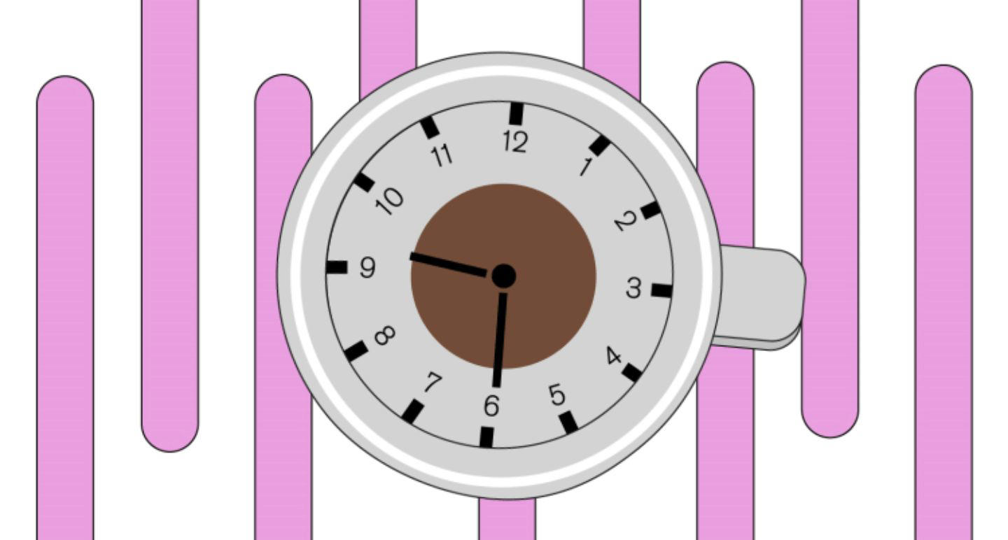 What happens when you take a sip of caffeine?, 8am: The first sip, 8.05am: The placebo effect, Increasing heart rate, 8.20am: The energy boost, Releasing adrenaline, Passing urine, 8.30am: Nature calls, Stimulating the bowel, 9.30am: The effect on your gut, Feeling tired again, 11am: The dreaded crash, Craving more caffeine, 12pm: The craving, What is the 90-minute coffee rule?, Should you drink coffee on an empty stomach?, How much caffeine is in coffee?, How much caffeine is in tea?, Is caffeine bad for you?