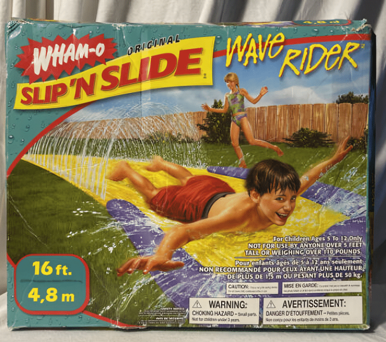 #3: Slip ‘N Slide #1: Cabbage Patch Snacktime Kids, #3: Slip ‘N Slide, #4: Clackers, #6: Moon Shoes, #7: Garbage Pail Kids, #9: Skip-It, #10: My Little Pony – Long Haired, #12: Aquanet Hairspray, #13: Bubble Lights, #15: Jelly Shoes, #16: Lite-Brite, #18: Lawn Pool Slides, #19: Pogo Balls, #21: Big Wheels, #22: Slap Bracelets, #24: Hang 10 Mini Hammocks, #25: Jarts, #27: Battlestar Galactica Colonial Viper, #28: Water Wiggle, #30: Rambo Toy Machine Gun, #31: Smoking Monkey Toy, #33: Sky Dancers