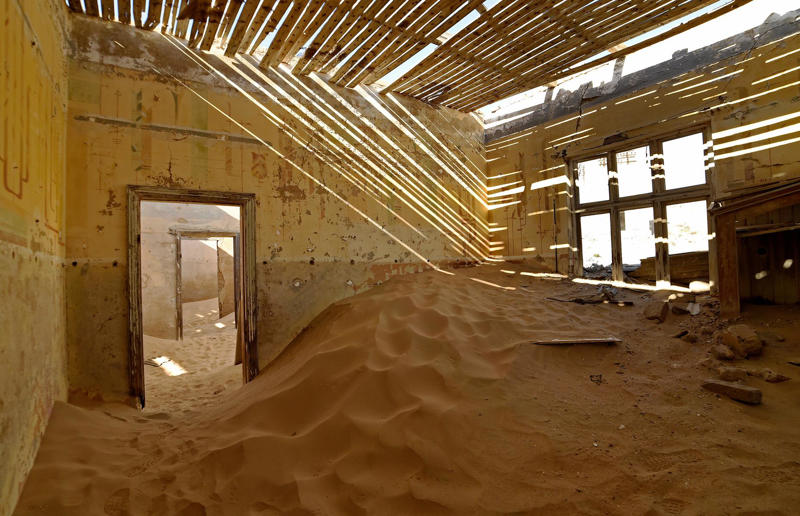 Kolmanskop, Namibia Relics of the past, Maunsell Sea Forts, UK, Beelitz-Heilstatten Hospital, Germany, Grange-over-Sands Lido, England, UK, Butedale, British Columbia, Canada, The North Wales Hospital, Wales, UK, Kolmanskop, Namibia, Hashima Island, Japan, Port Arthur, Australia, Imber Village, England, UK, Ellis Island Immigrant Hospital, New Jersey, USA, Bodie, California, USA, Kayakoy, Turkey, Oradour-sur-Glane, France, Poveglia, Italy, Deception Island, Antarctica