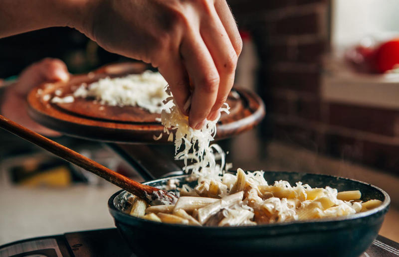 31. Don’t overdo the cheese 46. Use lard for perfect pastry, 45. Make soda bread if you need something speedy, 44. Use a wooden spoon, 43. Roast potatoes in hot fat, 42. Use leftover pastry for cheese straws, 41. Keep your vegetable scraps, 40. Don't cook fresh herbs, 39. Never boil stew, soup or stock, 38. Use cheese ends in mac ’n’ cheese, 37. Cook your pasta in stock, 36. Try flour for the crispiest bacon, 35. Transfer sugar into airtight containers, 34. Don’t overdo the cheese, 33. Separate the eggs for fluffy flannel cakes, 32. Cook bruised apples in pies, 31. Slice sprouting stems from garlic, 30. Top dishes with crushed crisps, 29. Embrace instant mash, 28. Keep butter in a butter dish, 27. Don’t ditch your stale bread, 26. Bake with room-temperature eggs, 25. Line cake tins to prevent sticking, 24. Use buttermilk to brine fried chicken, 23. Let cheesecake cool in the oven, 22. Melt chocolate over a pan of water, 21. Keep food warm in the oven, 20. Add bread to your sugar jar, 19. Grow your own herbs, tomatoes and chillies, 18. Save chicken bones for stock, 17. Keep records, 16. Make your own jams and chutneys, 15. Add more of what you need, 14. Weigh your eggs for the perfect sponge, 13. Roll lemons before squeezing, 12. Get some colour on meat, 11. Add vegetables towards the end of a stew, 10. Sift air into cakes, 9. Thicken sauces with cornflour, 8. Skim fat off the top, 7. Dry chicken to help it brown, 6. Invest in a cast iron pan, 5. Use juices from meat to make gravy, 4. Serve food on hot plates, 3. What grows together, goes together, 2. Save your fat