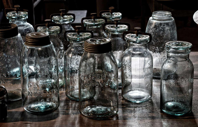 Mason jars: 1858 These classic home items date back decades and more, Home security systems: 1966, Non-stick frying pans: 1961, Tupperware: 1942, Sputnik chandeliers: 1939, Trampolines: 1936, Slow cookers: 1936, Microwaves: 1933, Reclining sofas and chairs: 1929, Electric blenders: 1919, Coffee filters: 1908, SodaStream: 1903, Loudspeakers: 1876, Vacuum cleaners: 1860, Mason jars: 1858, Bread bins: 1800s, Upholstered headboards: 1600s, Conservatories: 1500s, Sunburst mirrors: 1400s, Standing desks: 1400 – 1500s, Apothecary chests: 1400s, Mechanical clocks: 1200 – 1600s, Four-poster beds: 1200s – 1500s, Velvet sofas: 750 AD, Curtains: 200 – 600 AD, Kilim rugs: 400 – 500 BC, Underfloor heating: 350 BC, Mosaic tiles: Mesopotamia era (3000 BC), Quilts: Ancient Egypt (3400 BC), Cushions: 7000 BC