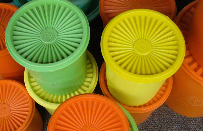 Tupperware: 1942 These classic home items date back decades and more, Home security systems: 1966, Non-stick frying pans: 1961, Tupperware: 1942, Sputnik chandeliers: 1939, Trampolines: 1936, Slow cookers: 1936, Microwaves: 1933, Reclining sofas and chairs: 1929, Electric blenders: 1919, Coffee filters: 1908, SodaStream: 1903, Loudspeakers: 1876, Vacuum cleaners: 1860, Mason jars: 1858, Bread bins: 1800s, Upholstered headboards: 1600s, Conservatories: 1500s, Sunburst mirrors: 1400s, Standing desks: 1400 – 1500s, Apothecary chests: 1400s, Mechanical clocks: 1200 – 1600s, Four-poster beds: 1200s – 1500s, Velvet sofas: 750 AD, Curtains: 200 – 600 AD, Kilim rugs: 400 – 500 BC, Underfloor heating: 350 BC, Mosaic tiles: Mesopotamia era (3000 BC), Quilts: Ancient Egypt (3400 BC), Cushions: 7000 BC