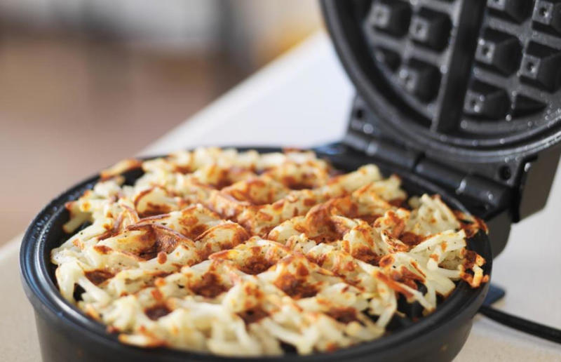 10. Make hash browns in your waffle iron 67. Give breadcrumbs extra flavour, 66. Improve a boxed cake mix, 65. Warm a knife for neat slicing, 64. Make French toast in the slow cooker, 63. Ripen bananas slowly with a banana hanger, 62. Make dressing with almost-empty jars, 61. Use overripe bananas for the best banana bread, 60. Use vegetable water in gravy, 59. Add nutritional yeast for a cheesy flavour, 58. Combine miso and butter for a flavour hit, 57. Make frozen coffee cubes, 56. Pair your pasta and sauce correctly, 55. Keep baked goods soft with a slice of bread, 54. Use ice cube trays to freeze leftover sauce, 53. Use an ice cream scoop for meatballs, 52. Add sugar to savoury dishes and salt to sweet, 51. Peel tomatoes like a pro, 50. Prep ahead for smoothies, 49. Apply baking soda to stained food storage containers, 48. Try the hedgehog mango trick, 47. Stop syrup sticking to your spoons, 46. Use carbonated drinks for lighter batter, 45. Be creative with ketchup, 44. Buy ovenproof storage containers, 43. Sweeten tomato sauce with a carrot, 42. Make and freeze breakfast burritos, 41. Bulk out sauces with lentils, 40. Mix it up with a mug omelette, 39. Blanch your vegetables, 38. Use orange juice in marinades, 37. Put pasta water to good use, 36. Add beetroot to brownies, 35. Use a cupcake tin for egg muffins, 34. Roast potatoes in mayonnaise, 33. Raise your mac 'n' cheese game with mustard, 32. Score meat skin, 31. Ditch the oven for mug cakes, 30. Freeze fresh ginger, 29. Massage kale, 28. Use bread to stop your sugar clumping, 27. Froth milk the easy way, 26. Say yes to soy sauce on popcorn, 25. Use the microwave to peel garlic, 24. Cook bacon in the microwave, 23. Stop soggy sandwiches, 22. Separate onions and potatoes, 21. Use the float test for eggs, 20. Transform cake fails, 19. Use bicarbonate of soda to tenderise meat, 18. Store herby butter in the freezer, 17. Reuse sauce bottles for pancakes, 16. Turn your peanut butter jar upside down, 15. Stop using boiling water for coffee, 14. Use a hand mixer for mashed potatoes, 13. Microwave pizza with water, 12. Grate butter for easy spreading, 11. Microwave lemons to get more juice, 10. Make hash browns in your waffle iron, 9. Use a wine bottle as a rolling pin, 8. Use mayonnaise for perfect toasties, 7. Revive old bread with water, 6. Use your microwave for baked potatoes, 5. Rescue burnt biscuits with a grater, 4. Salvage split Hollandaise, 3. Poach eggs in cling film, 2. Store herbs like flowers