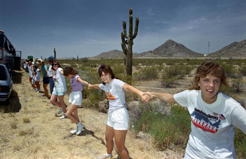 1986: Hands Across America unites the nation The decade that made America great again, 1980: The miracle on ice, 1980: Reagan promises to make America great again, 1980: John Lennon murdered, 1981: President Reagan shot, 1981: First space shuttle launched, 1981: MTV launched, 1982: America mourns 'The man in the water', 1982: Jane Fonda single-handedly creates the fitness industry, 1982: Vietnam Veteran Memorial dedication, 1983: The CD revolution begins, 1983: The US invades Grenada, 1983: Thriller aired, 1984: LA Olympics, 1984: A stellar year for music, 1985: New Coke fails the taste test, 1985: Rock Hudson dies of AIDS, 1985: The first version of Windows released, 1986: Space Shuttle Challenger disaster, 1986: Hands Across America unites the nation, 1986: Mike Tyson becomes the youngest ever champ, 1987: Golden Gate Bridge celebrates its 50th anniversary, 1987: Reagan implores Gorbachev to “Tear down this wall”, 1987: Greed is Good, 1988: Tragedy on the ice for US skater, 1988: Gangsta rap goes mainstream, 1988: Stealth bomber unveiled, 1989: Exxon Valdez oil spill, 1989: George W Bush declares war on crack