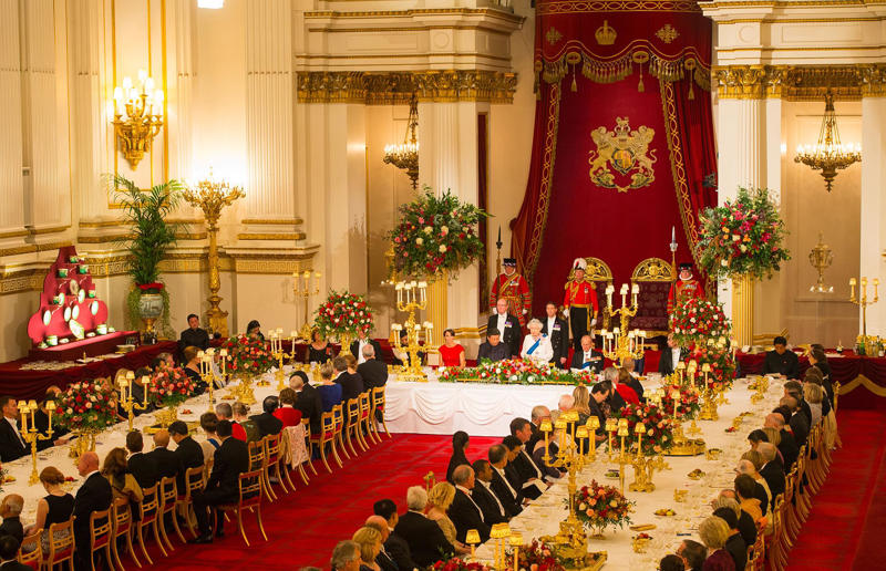 18. China state banquet at Buckingham Palace, 2015 18. China state banquet at Buckingham Palace, 2015, 17. US state banquet at Buckingham Palace, 2019, 16. Wedding of Queen Victoria and Prince Albert, 1840, 15. South Africa state banquet at Buckingham Palace, 2022, 15. South Africa state banquet at Buckingham Palace, 14. Richard III's coronation banquet, 1483, 13. Queen Elizabeth II’s coronation banquet, 1953, 12. French state banquet at Windsor Castle, 2008, 11. George IV's Brighton Pavilion banquet, 1817, 10. George IV's coronation banquet, 1821, 9. US state banquet at Buckingham Palace, 2011, 8. Wedding of George VI and Lady Elizabeth Bowes-Lyon, 1923, 7. Henry VIII’s Field of the Cloth of Gold summit meeting, 1520, 6. Swedish state banquet at Buckingham Palace, 1954, 5. Edward VII’s coronation banquet, 1902, 4. Charles II's banquet for the Garter Knights, 1671, 3. Queen Victoria's Diamond Jubilee, 1897, 2. Henry VIII's coronation banquet, 1509, 1. George IV's Carlton House banquet, 1811, 1. George IV’s Carlton House banquet, 1811