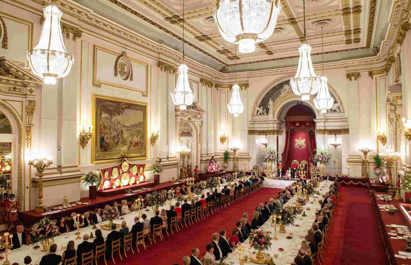 17. US state banquet at Buckingham Palace, 2019 18. China state banquet at Buckingham Palace, 2015, 17. US state banquet at Buckingham Palace, 2019, 16. Wedding of Queen Victoria and Prince Albert, 1840, 15. South Africa state banquet at Buckingham Palace, 2022, 15. South Africa state banquet at Buckingham Palace, 14. Richard III's coronation banquet, 1483, 13. Queen Elizabeth II’s coronation banquet, 1953, 12. French state banquet at Windsor Castle, 2008, 11. George IV's Brighton Pavilion banquet, 1817, 10. George IV's coronation banquet, 1821, 9. US state banquet at Buckingham Palace, 2011, 8. Wedding of George VI and Lady Elizabeth Bowes-Lyon, 1923, 7. Henry VIII’s Field of the Cloth of Gold summit meeting, 1520, 6. Swedish state banquet at Buckingham Palace, 1954, 5. Edward VII’s coronation banquet, 1902, 4. Charles II's banquet for the Garter Knights, 1671, 3. Queen Victoria's Diamond Jubilee, 1897, 2. Henry VIII's coronation banquet, 1509, 1. George IV's Carlton House banquet, 1811, 1. George IV’s Carlton House banquet, 1811