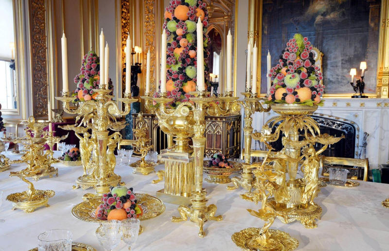 1. George IV’s Carlton House banquet, 1811 18. China state banquet at Buckingham Palace, 2015, 17. US state banquet at Buckingham Palace, 2019, 16. Wedding of Queen Victoria and Prince Albert, 1840, 15. South Africa state banquet at Buckingham Palace, 2022, 15. South Africa state banquet at Buckingham Palace, 14. Richard III's coronation banquet, 1483, 13. Queen Elizabeth II’s coronation banquet, 1953, 12. French state banquet at Windsor Castle, 2008, 11. George IV's Brighton Pavilion banquet, 1817, 10. George IV's coronation banquet, 1821, 9. US state banquet at Buckingham Palace, 2011, 8. Wedding of George VI and Lady Elizabeth Bowes-Lyon, 1923, 7. Henry VIII’s Field of the Cloth of Gold summit meeting, 1520, 6. Swedish state banquet at Buckingham Palace, 1954, 5. Edward VII’s coronation banquet, 1902, 4. Charles II's banquet for the Garter Knights, 1671, 3. Queen Victoria's Diamond Jubilee, 1897, 2. Henry VIII's coronation banquet, 1509, 1. George IV's Carlton House banquet, 1811, 1. George IV’s Carlton House banquet, 1811