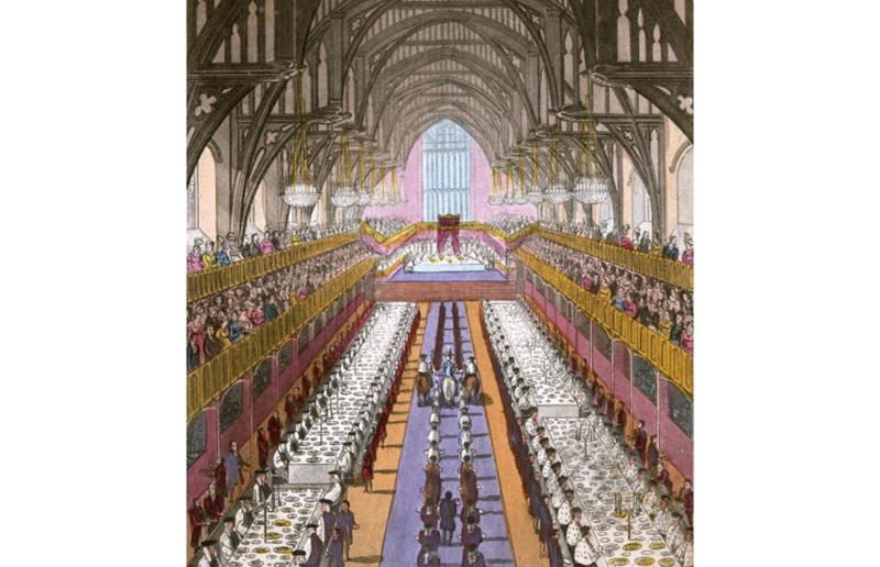 10. George IV's coronation banquet, 1821 18. China state banquet at Buckingham Palace, 2015, 17. US state banquet at Buckingham Palace, 2019, 16. Wedding of Queen Victoria and Prince Albert, 1840, 15. South Africa state banquet at Buckingham Palace, 2022, 15. South Africa state banquet at Buckingham Palace, 14. Richard III's coronation banquet, 1483, 13. Queen Elizabeth II’s coronation banquet, 1953, 12. French state banquet at Windsor Castle, 2008, 11. George IV's Brighton Pavilion banquet, 1817, 10. George IV's coronation banquet, 1821, 9. US state banquet at Buckingham Palace, 2011, 8. Wedding of George VI and Lady Elizabeth Bowes-Lyon, 1923, 7. Henry VIII’s Field of the Cloth of Gold summit meeting, 1520, 6. Swedish state banquet at Buckingham Palace, 1954, 5. Edward VII’s coronation banquet, 1902, 4. Charles II's banquet for the Garter Knights, 1671, 3. Queen Victoria's Diamond Jubilee, 1897, 2. Henry VIII's coronation banquet, 1509, 1. George IV's Carlton House banquet, 1811, 1. George IV’s Carlton House banquet, 1811