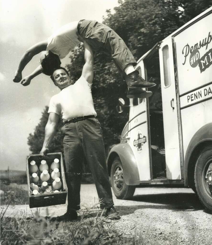 1. "Three boys, including my grandfather (right), find a missing child in a corn field after a town-wide, day-long search in 1942.", 2. "Six-year-old Richard Baranski after winning a contest by eating a 10-inch cranberry pie in 15 seconds in 1948.", 3. "My Grandpa's mugshot when entering a WWII POW camp in the 1940s.", 4. Woman holding a bundle of fresh-picked gladiolus flowers at Terra Ceia Island, Florida, 5. "Here is my Grandma in the late 1940s on vacation.", 6. "A photograph I found hanging inside a small town diner from the 1940s.", 7. "Grand Central Station in 1941", 8. "Margaret Hamilton reuniting with her Wizard of Oz co-star on the set of Twin Beds (1942).", 9. "Disney artists study a deer for Bambi in 1942.", 10. "My weightlifter Great Grandpa holding my grandpa over his head in 1947.", 11. "I never realized Lucille Ball was so hot. Circa 1940s at a bowling alley.", 12. "Civil Air Patrol student pilot at the Silver Lake airfield near Baker, California in 1944.", 13. "My Grandpa selling melons from his car in 1941.", 14. A man begging for his wife's forgiveness inside a Divorce Court in Chicago, 1948, 15. "This was the 'Bicycle of the Future' in 1946", 16. "Two sailors sleeping off their celebration of the end of WWII in 1945.", 17. "The Zoot Suit in the 1940s", 18. Kids dancing in the street in NYC in the 1940s., 19. "A modeling photo of my Great Aunt Frizti (Frances), 1941", 20. "My Grandpa posing with his freshly caught sawfish in the 1940s.", 21. "Father passes out when he meets his triplets for the first time in 1946.", 22. "My Grandfather on my Grandmother's shoulders sometime in the 1940s.", 23. "My grandpa looked suave in the 1940s.", 24. "Southside Chicago, Easter 1941", 25. "Shirley Temple posing by a painting of young Shirley Temple in 1945.", 26. "Captain 'Waddy' Young and crew pose in front of their caricatures on their B-29 Superfortress on 11/24/44.", 27. "Robert De Niro aged three with his 24-year-old father Robert De Niro Sr. in 1946.", 28. "1946 mugshot of Paul Newman (age 21) after being arrested with five others for making trouble at Kenyon College.", 29. "Arctic explorer Peter Freuchen and his wife Dagmar Gale in 1947.", 30. "Sean Connery in the Royal Navy in 1946.", 31. "George Carlin on West 121st street, Manhattan, in 1947.", 32. "As soviet troops approached Berlin in 1945, citizens did their best to take care of Berlin Zoo's animals.", 33. "My Grandfather channeling the mafia at the Bronx Zoo in 1942.", 34. "A pig photo-bombing a wedding in the 1940s", 35. "Winston Churchill during a training day for D-Day circa 1944. Eisenhower is just there on his right on the firing line.", 36. "My grandma hanging out with Albert Einstein in her backyard around 1945.", 37. "Great Grandmother (on the right) in the 1940s in Cuba.", 38. "My grandmother with Sultan, her favorite lion from her troop, in front of her plane that she flew just after WWII in 1947.", 39. "WWII refugee children seeing the Statue of Liberty as they entered the United States in 1946.", 40. "Judy Garland and her daughter, Liza Minnelli, in 1947.", 41. "Babe Ruth and Yogi Berra in 1947.", 42. "Tuskegee airmen in Italy, 1945", 43. "My grandfather competing in motorcycle trials in 1947.", 44. "Military Police in Times Square on New Year's Eve, as 1941 turns to 1942.", 45. "Students in Brooklyn in 1945 protesting the 'no pants to school' rule.", 46. "My great aunt and her 'best friend' (girlfriend of 30+ years) working in the factory where they met in 1947.", 47. "A windy day in Philadelphia in 1947.", 48. "Size of the donut hole down through the years (1927-1948)", 49. "Two men at the NYC Greyhound Bust Terminal in 1947.", 50. My grandpa in 1948 looked like a total model.", 51. "Discovering the Mona Lisa after the end of WWII in 1945.", 52. "This impeccably dressed woman shopping for groceries with her son in 1945.", 53. "Young Ella Fitzgerald in 1945.", 54. "Royal Air Force pilot getting a haircut during a break between missions, Britain, 1942.", 55. "Two sharply dressed young men in Natchez, Mississippi in 1947.", 56. "My Grandmother for a photoshoot in Cuba circa 1940s", 57. "Teenagers at a party in Tula, Oklahoma in 1947.", 58. "Marilyn Monroe babysitting for a studio co-worker in 1947.", 59. "A bubble glass roof of a car in 1947.", 60. "Assembling the Sports Section of the New York Times in 1942", 61. "Boy watches TV for the first time from an appliance store window in 1948.", 62. "Woman wiring an early IBM computer in 1948.", 63. "Kids reading comics in NYC, 1947.", 64. "Native Americans win the right to register and vote in New Mexico, 1948.", 65. "My Grandma and Grandpa showing off the catch of the day in 1948.", 66. "My Grandpa and his dog in the early 1940s.", 67. "In the 1940s, men dressed in short shorts and cowboy boots serving women at a drive-in in Dallas.", 68. "My grandfather (left) and a friend in front of the Central Station Hamburg in 1948. He was a chimney sweep.", 69. "My great aunt and her 'special friend' in Nashville in the 1940s.", 70. "My grandfather with his puppy in 1948.", 71. "My grandparents the summer they met in 1948 while they were both working at the Glacier National Park.", 72. "Ukrainian women take up 'tommy-guns' for service in regular guerilla units in 1942.", 73. "Winter in Times Square, 1947.", 74. A curious Italian woman inspects the kilt of a Scottish soldier near the Coliseum after the liberation of Rome in 1944., 75. "My grandparents' honeymoon in Switzerland in 1946.", 76. "Drive-in movie theater in San Francisco in 1948.", 77. London in 1949, 78. "My grandparents who were high school sweethearts at Brighton Beach in 1948.", 79. "My Grandpa's worker ID from working the railroads in 1943.", 80. Trainees of the LAPS practice firing their new revolvers in 1948., 81. The stunningly beautiful Ava Gardner during the MGM employment questionnaire in 1942., 82. Betty White in 1949., 83. "Winnie the welder at the Richmond boatyard in 1943.", 84. "My grandma after she won a North American rollerskating championship in 1949.", 85. French woman pouring tea for a British soldier fighting in Normandy in 1944., 86. A U.S. soldier is trying on the Imperial Crown of the Holy Roman Empire, previously worn by every emperor between the 10th and 19th centuries. Circa 1945., 87. Five men pose for a 'selfie' using the reflection of a chrome hubcap. Taken in Paris in 1942., 88. Young couple on the subway in NYC in 1947., 89. Italian cyclist Gino Sciardis getting his bike lubricated during the 1949 Tour de France., 90. Street scene in Cascade, Idaho, in June 1941.