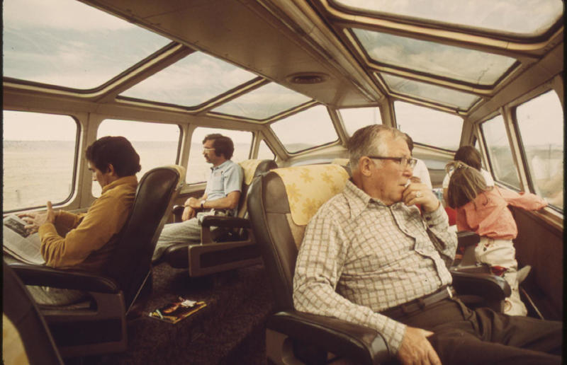 1970s: dome car of the Southwest Limited Rail travel through the ages, 1860s: Royals embrace train travel, 1870s: An early railroad bridge in Arizona, 1880s: Luxurious interior of a railroad car, 1880s: First transcontinental train in Canada, 1890s: Dining car on the Chicago Great Western Limited, 1890s: Barber shop on board a train, 1900s: All about comfort, 1910s: Royals on tour, 1910s: Train travel for everyone, 1910s: Darjeeling Himalayan Railway loop, 1920s: First non-stop service of the Flying Scotsman, 1920s: Swedish State Railways Second Class, 1920s: New entertainment on board, 1930s: Films on trains, 1920s: Holiday rush, 1930s: Sleeping in comfort, 1930s: Battling baggage, 1930s: Summer holidays in the Austrian countryside, 1940s: Long-haul journeys in comfort, 1940s: New luxury trains, 1950s: Lounge on the Southern Pacific Sunset Limited, 1960s: A dream of Eurotunnel, 1960s: High-speed rail travel is unveiled in Japan, 1970s: Dome car of the Southwest Limited, 1970s: The inaugural journey of the Indian Pacific, 1970s: Final journey of the Orient Express, 1980s: Business on the go, 1990s: Passengers en route to the Royal Ascot, 1990s: The late Queen Elizabeth II and Prince Philip aboard Eurostar, 2000s: Amtrak employees in front of the new Acela Express train, 2000s: Aboard the American Orient Express, 2010s: High-speed train travel in China