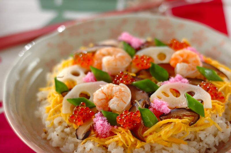 子どもにも人気！ 華やかちらし寿司, スコップちらし寿司, ケーキちらし寿司, 彩り3色ちらし寿司