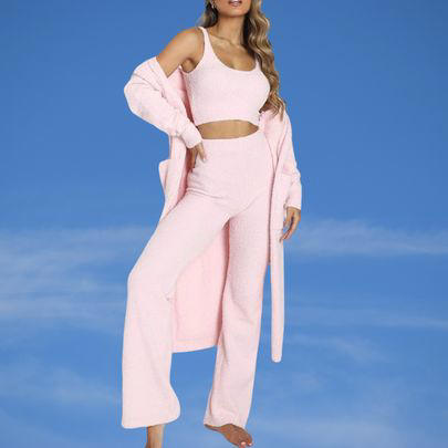 Lillusory two-piece lounge outfit, A cozy, slouchy knit set with a V-neck, A chic tank top outfit with pockets, A long T-shirt dress, A pair of tapered ankle pants, A two-piece sweatsuit with a half-zip pullover, A cheeky two-piece printed shorts set, A cuddly pashmina-style wrap, A pair of lightweight joggers, A Skims-lookalike fuzzy three-piece set, A classic crewneck cardigan, A kimono-style blouse-y top, A stylish two-piece sweater and wide-leg sweatpants set, Related...
