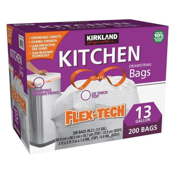  Kirkland Signature 680 Thread Count Sheet Set, Almond Croissant Pastries, Kirkland Signature Flex-Tech 13-Gallon Kitchen Trash Bag, 200-count, Greenmade 27 Gallon Storage Bin, 4-pack, Kirkland Basil Pesto, Kirkland Signature Paper Towels, 2-Ply, 160 Sheets, 12 Individually Wrapped Rolls, Kirkland Signature, Organic Extra Virgin Olive Oil, 2 L, Kirkland Signature Chicken Breast Fillet