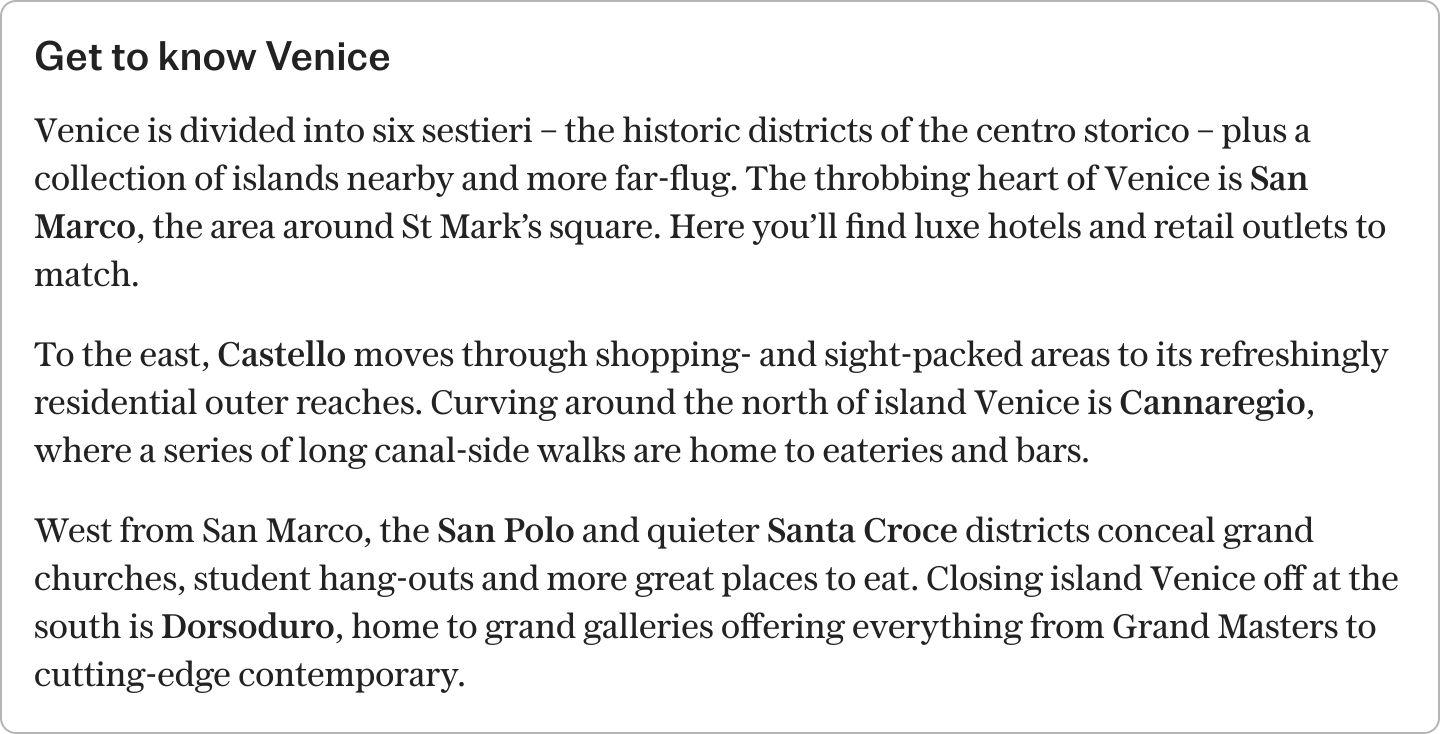 Find bars by area, San Marco, Caffè Florian, Rosa Salva, Marchini Time, Castello, Da Bonifacio, El Refolo, Vincent Bar, Cannaregio, El Sbarlefo, Torrefazione Cannaregio, Bar Puppa, San Polo & Santa Croce, Al Prosecco, Osteria Bancogiro, Caffè del Doge, All'Arco, Al Mercà, Bacareto Da Lele, Il Mercante, Giudecca & islands, Skyline Rooftop Bar, Dorsoduro, Adriatico Mar , Caffè Rosso, Cantinone - Già Schiavi, Osteria ai Pugni, Osteria al Squero, How we choose, About our expert