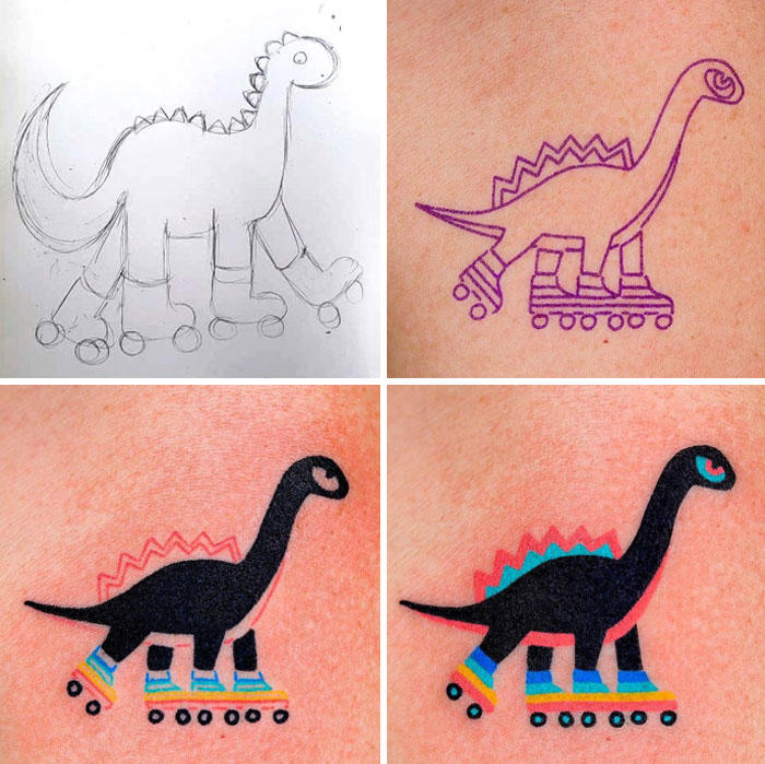 #23 Hand-Poked Dinosaur #1 Very Colorful Dinosaur, #2 White Stegosaurus Fossil, #4 A Blind Cat Walking His Guiding Velociraptor, #6 Dinosaur Bubble Bath, #7 Dinosaur Sleeve, #8 Gorgeous Work, #9 My Favorite, #10 Ok Google, #11 Furry Little Dinosaur, #12 Super Cute Dino, #13 Siblings' Tattoos, #14 Does Everyone Like Geometric Art? T-Rex Skull, #16 Tattoo Museum, #18 Jungle Dinosaur, #19 Origami T-Rex, #20 My Cartoon Dinosaurs' Tattoo, #21 Dino With Underwater Scene, #22 I Bet This Tea Comes With A Very Special Flavor, #23 Hand-Poked Dinosaur, #24 Yehaaaw, #25 Punk Raptor, #26 Dinos Love Donuts, #27 First Tattoo, #28 Basquiat Dino, #29 We All Live In A Submarine, #30 Raptor. Really Amazing Work, #31 T-Rex Skeleton, #32 Aliens vs. Dinosaurs, #33 T-Rex, #35 Dinosaur Tattoo For Gamers, #37 Uncle Brachiosaurus With His Nephew, #38 Velociraptor, #39 This T-Rex Done By Me, #40 This Guy Is My Neighbor, #41 Dinosaur Sleeve, #42 Walking A T-Rex, #43 Color Realism Velociraptor. Work In Progress, #44 Dinosaur And A Warrior, #46 Just A Man And His Dino