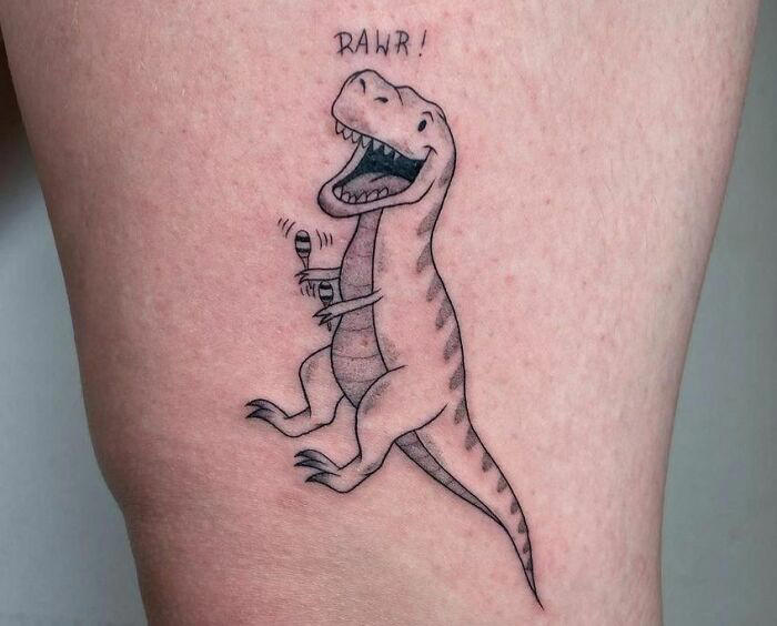 #17 Maybe The T-Rex Has Short Hands, But They Are Long Enough To Play The Maracas #1 Very Colorful Dinosaur, #2 White Stegosaurus Fossil, #4 A Blind Cat Walking His Guiding Velociraptor, #6 Dinosaur Bubble Bath, #7 Dinosaur Sleeve, #8 Gorgeous Work, #9 My Favorite, #10 Ok Google, #11 Furry Little Dinosaur, #12 Super Cute Dino, #13 Siblings' Tattoos, #14 Does Everyone Like Geometric Art? T-Rex Skull, #16 Tattoo Museum, #18 Jungle Dinosaur, #19 Origami T-Rex, #20 My Cartoon Dinosaurs' Tattoo, #21 Dino With Underwater Scene, #22 I Bet This Tea Comes With A Very Special Flavor, #23 Hand-Poked Dinosaur, #24 Yehaaaw, #25 Punk Raptor, #26 Dinos Love Donuts, #27 First Tattoo, #28 Basquiat Dino, #29 We All Live In A Submarine, #30 Raptor. Really Amazing Work, #31 T-Rex Skeleton, #32 Aliens vs. Dinosaurs, #33 T-Rex, #35 Dinosaur Tattoo For Gamers, #37 Uncle Brachiosaurus With His Nephew, #38 Velociraptor, #39 This T-Rex Done By Me, #40 This Guy Is My Neighbor, #41 Dinosaur Sleeve, #42 Walking A T-Rex, #43 Color Realism Velociraptor. Work In Progress, #44 Dinosaur And A Warrior, #46 Just A Man And His Dino