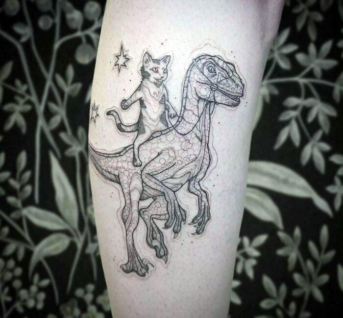 #24 Yehaaaw #1 Very Colorful Dinosaur, #2 White Stegosaurus Fossil, #4 A Blind Cat Walking His Guiding Velociraptor, #6 Dinosaur Bubble Bath, #7 Dinosaur Sleeve, #8 Gorgeous Work, #9 My Favorite, #10 Ok Google, #11 Furry Little Dinosaur, #12 Super Cute Dino, #13 Siblings' Tattoos, #14 Does Everyone Like Geometric Art? T-Rex Skull, #16 Tattoo Museum, #18 Jungle Dinosaur, #19 Origami T-Rex, #20 My Cartoon Dinosaurs' Tattoo, #21 Dino With Underwater Scene, #22 I Bet This Tea Comes With A Very Special Flavor, #23 Hand-Poked Dinosaur, #24 Yehaaaw, #25 Punk Raptor, #26 Dinos Love Donuts, #27 First Tattoo, #28 Basquiat Dino, #29 We All Live In A Submarine, #30 Raptor. Really Amazing Work, #31 T-Rex Skeleton, #32 Aliens vs. Dinosaurs, #33 T-Rex, #35 Dinosaur Tattoo For Gamers, #37 Uncle Brachiosaurus With His Nephew, #38 Velociraptor, #39 This T-Rex Done By Me, #40 This Guy Is My Neighbor, #41 Dinosaur Sleeve, #42 Walking A T-Rex, #43 Color Realism Velociraptor. Work In Progress, #44 Dinosaur And A Warrior, #46 Just A Man And His Dino