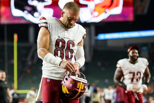 Zach Ertz Held Out Of Tuesday's Practice 32. Tommy Tremble - Carolina Panthers, 31. Theo Johnson - New York Giants, 30. Brenton Strange - Jacksonville Jaguars, 29. Will Dissly - Los Angeles Chargers, 28. Chig Okonkwo - Tennessee Titans, 27. Mason Taylor - New York Jets, 26. Noah Fant - Seattle Seahawks, 25. Juwan Johnson - New Orleans Saints, 24. Hunter Henry - New England Patriots, 23. Dalton Schultz - Houston Texans, 22. Colston Loveland - Chicago Bears, 21. Cade Otton - Tampa Bay Buccaneers, 20. Tyler Higbee - Los Angeles Rams, 19. Dalton Kincaid - Buffalo Bills, 18. Tucker Kraft - Green Bay Packers, 17. Tyler Warren - Indianapolis Colts, 16. Kyle Pitts - Atlanta Falcons, 15. Jake Ferguson - Dallas Cowboys, 14. Mike Gesicki - Cincinnati Bengals, 13. Zach Ertz - Washington Commanders, 12. Pat Freiermuth - Pittsburgh Steelers, 11. Mark Andrews - Baltimore Ravens, 10. Evan Engram - Denver Broncos, 9. Dallas Goedert - Philadelphia Eagles, 8. Jonnu Smith - Miami Dolphins, 7. David Njoku - Cleveland Browns, 6. T.J. Hockenson - Minnesota Vikings, 5. Travis Kelce - Kansas City Chiefs, 4. Sam LaPorta - Detroit Lions, 3. Trey McBride - Arizona Cardinals, 2. Brock Bowers - Las Vegas Raiders, 1. George Kittle - San Francisco 49ers
