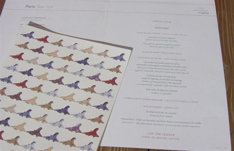 Dining sky high, What passengers could expect, Concorde’s cuisine, Huge culinary names were involved, Gâteau beginnings, Michelin-starred meals were served, Concorde’s first commercial flight, The first Concorde feast, The Concorde Cellar, Very special tableware, Endless gifts, Memorable menus, The menu design, Menus and memorabilia are now collectors' items, A typical 1970s menu, The inaugural LHR–JFK menu, A typical 1980s menu: London, England to Washington, USA starter, A typical 1980s menu: London, England to Washington, USA mains and dessert, A typical 1980s menu: Washington, USA to London, England starter, A typical 1980s menu: Washington, USA to London, England mains and dessert, A typical 1990s menu, A typical 2000s brunch menu, Concorde’s final flight, Concorde’s last meal