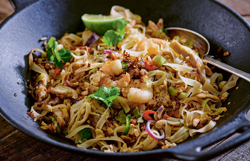 20. Pad Thai 33. Mac 'n' cheese, 32. Apple pie, 31. Classic steakhouse sirloin, 30. Pasta amatriciana, 29. Roast chicken, 28. Goats' cheese salad, 27. Miso cod, 26. Eggs Benedict, 25. Crab cakes, 24. Clam chowder, 23. Caesar salad, 22. Loaded steak nachos, 21. Cobb salad, 20. Pad Thai, 19. Baked scallops, 18. Fish tacos, 17. Ramen, 16. Roasted duck pancakes, 15. Dutch baby, 14. Cajun gumbo, 13. Chocolate brownies, 12. Buffalo wings, 11. Pumpkin pie, 10. California roll, 9. Pecan pie, 8. Cheesesteak, 7. Pancakes, 6. Key lime pie, 5. Pizza, 4. Baked cheesecake, 3. Cheeseburger, 2. Shrimp cocktail, 1. Banana split