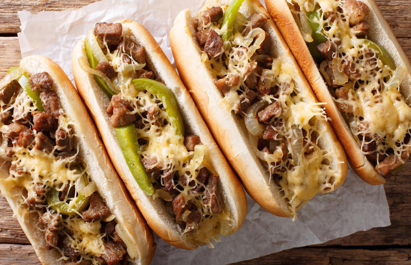 8. Cheesesteak 33. Mac 'n' cheese, 32. Apple pie, 31. Classic steakhouse sirloin, 30. Pasta amatriciana, 29. Roast chicken, 28. Goats' cheese salad, 27. Miso cod, 26. Eggs Benedict, 25. Crab cakes, 24. Clam chowder, 23. Caesar salad, 22. Loaded steak nachos, 21. Cobb salad, 20. Pad Thai, 19. Baked scallops, 18. Fish tacos, 17. Ramen, 16. Roasted duck pancakes, 15. Dutch baby, 14. Cajun gumbo, 13. Chocolate brownies, 12. Buffalo wings, 11. Pumpkin pie, 10. California roll, 9. Pecan pie, 8. Cheesesteak, 7. Pancakes, 6. Key lime pie, 5. Pizza, 4. Baked cheesecake, 3. Cheeseburger, 2. Shrimp cocktail, 1. Banana split