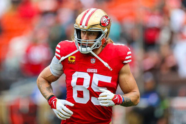 San Francisco 49ers: George Kittle 32. Tommy Tremble - Carolina Panthers, 31. Theo Johnson - New York Giants, 30. Brenton Strange - Jacksonville Jaguars, 29. Will Dissly - Los Angeles Chargers, 28. Chig Okonkwo - Tennessee Titans, 27. Mason Taylor - New York Jets, 26. Noah Fant - Seattle Seahawks, 25. Juwan Johnson - New Orleans Saints, 24. Hunter Henry - New England Patriots, 23. Dalton Schultz - Houston Texans, 22. Colston Loveland - Chicago Bears, 21. Cade Otton - Tampa Bay Buccaneers, 20. Tyler Higbee - Los Angeles Rams, 19. Dalton Kincaid - Buffalo Bills, 18. Tucker Kraft - Green Bay Packers, 17. Tyler Warren - Indianapolis Colts, 16. Kyle Pitts - Atlanta Falcons, 15. Jake Ferguson - Dallas Cowboys, 14. Mike Gesicki - Cincinnati Bengals, 13. Zach Ertz - Washington Commanders, 12. Pat Freiermuth - Pittsburgh Steelers, 11. Mark Andrews - Baltimore Ravens, 10. Evan Engram - Denver Broncos, 9. Dallas Goedert - Philadelphia Eagles, 8. Jonnu Smith - Miami Dolphins, 7. David Njoku - Cleveland Browns, 6. T.J. Hockenson - Minnesota Vikings, 5. Travis Kelce - Kansas City Chiefs, 4. Sam LaPorta - Detroit Lions, 3. Trey McBride - Arizona Cardinals, 2. Brock Bowers - Las Vegas Raiders, 1. George Kittle - San Francisco 49ers