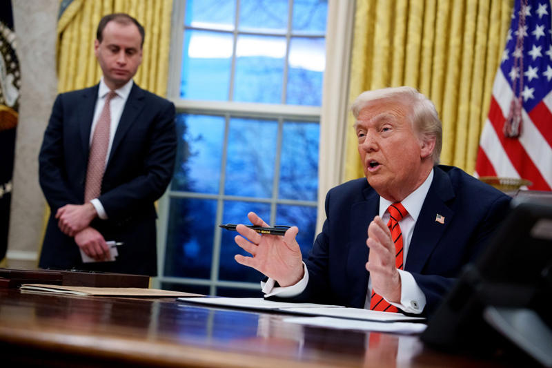 February 10 - Imposes 25 per cent tariffs on steel and aluminum imports May 22 - Pentagon accepts Boeing jet from Qatar for Trump, May 22 - "Big, beautiful bill" passed by House, May 21 - Announces “Golden Dome” missile defence project, May 20 - Has "excellent" call with Putin on Ukraine war, May 19 - Reacts to Biden's cancer diagnosis, May 16 - New tariff rates on the way, May 15 - Trump says US is close to nuclear deal with Iran, May 14 - Brokers B deal between Qatar Airways and Boeing, May 13 - Expedites refugee applications for white South Africans, May 13 - Donald Trump seeks 1 trillion in investments in Saudi Arabia, May 12 - Preparing to make Qatari luxury plane new Air Force One, May 12 - Trump promises historic drug price cuts, May 9 - Names Jeanine Pirro interim US attorney for DC, May 8 - Will decide on “Persian Gulf” name during Middle East visit, May 7 - Supreme Court allows ban on trans people in the military, May 6 - Hosts .5 million-per-plate dinner in Virginia, May 6 - Trump Administration Offers ,000 to Undocumented Immigrants for Voluntary Departure, May 6 - Trump and Carney meet at the White House, May 6 - Lawsuits against the Trump administration for mass layoffs at HHS, May 5 - Trump plans to reopen Alcatraz, May 5 - Trump uncertain about constitutional right to "due process", May 4 - Trump Denies Seeking Unconstitutional Third Term Despite "Trump 2028" Merchandise, Trump Stirs Controversy with AI-Generated Pope Image During Vatican Mourning Period, May 2 - Plans to revoke Harvard’s tax-exempt status, May 1 - Reassigns national security adviser Mike Waltz, April 30 - Blames Biden for shrinking US economy, April 29 - Lowest 100-day approval rating in 80 years, April 28 - Trump suggests Canadians should vote for him in election, April 25 – Trump signs executive order to step up global deep-sea mining, April 23 – Trump softens stance on China and Powell, April 22 - Trump refuses to grant migrants a trial, April 21 - Stands behind Hegseth as defense secretary, April 19 – Trump’s approval rating on economy drops to all-time low, April 17 - Criticizes Federal Reserve Chair, April 16 - Plans to overhaul the Endangered Species Act, April 15 - Trump suggests deporting US criminals to El Salvador, April 14 - Called “fully fit” by White House physician, April 9 - Pauses tariffs on everyone but China for 90 days, April 9 - Urges Americans to “BE COOL!”, April 8 - Prepared to add new tariffs on China, April 7 - Wins ruling on rapid deportations, April 7 - Hosts World Series champion Dodgers at White House, April 2 - Announces widespread reciprocal tariffs, April 1 - Administration sued by state AGs over health funding cuts, March 27 - Trump pulls Stefanik's nomination for U.N. ambassador, March 26 - Imposing tariffs on all automobiles made outside the US, March 25 - Calls group chat security leak a “glitch”, March 24 - Dismisses existing portrait of himself, praises unseen Russian picture, March 20 - Signs order to dismantle Department of Education, March 15 - Signs bill to fund government through September, March 11 - Supports Elon Musk and Tesla, March 11 - Escalates trade war with Canada, March 9 - Won’t rule out recession, March 7 - Holds crypto summit, Bitcoin price tumbles, March 4 - Gives speech to Congress, March 4 - Officially puts tariffs into effect, March 3 - Freezes military aid to Ukraine, March 2 - Announces crypto reserve, February 28 - Has tense meeting with Zelenskyy at White House, February 26 - Posts AI-generated video on Gaza transformation, February 24 - Says tariffs on Canada and Mexico will go forward, February 21 - Fires senior military leadership, February 15 - Channels Napoleon, February 12 - Speaks with Putin about ending war in Ukraine, February 10 - Imposes 25 per cent tariffs on steel and aluminum imports, February 7 - Meets with Japanese prime minister, February 5 - Bans transgender women from female sports, February 4 - States that the US will “take over” Gaza Strip, February 3 - Delays tariffs targeting Canada and Mexico, January 23 - Lays out economic vision to WEF, January 20 - Suspends sale of TikTok for 75 days, January 20 - Pardons 1,500 people involved in Jan. 6 Capitol riots, January 20 - Plans 25% tariffs for Canada and Mexico on Feb. 1, January 20 - Marco Rubio confirmed as secretary of state, January 20 - Signs first executive orders, January 20 - Sworn in as 47th president of the United States, January 19 - Pledges to release classified Kennedy and MLK records, January 18 - Launches own cryptocurrency, January 14 - Plans to create “External Revenue Service”, January 10: Planning 100-plus executive orders on day one, January 10: Receives no punishment for felony hush money conviction, January 8: Plans to designate Mexican cartels as terror organizations, January 5: Meets Italian prime minister Giorgia Meloni, December 26 - Told Wayne Gretzky to run for Canadian Prime Minister, December 25 - Tells death row prisoners to “go to hell”, December 23 - Once again looking to buy Greenland, December 22 - Threatens to regain control of Panama Canal, December 22 - Rejects claims that Elon Musk is pulling his strings, December 16 - Will not have NY hush money case dismissed, December 14 - Gets M in ABC defamation case, December 13 - Vows to end daylight saving time, December 11 - Invites Xi Jinping to attend his inauguration, December 9 - Lays out agenda in television interview, December 5 - Selects David Sacks to oversee AI and crypto, December 4 - Names Peter Navarro as top trade advisor, December 3 - Jokes about making Canada the “51st state”, December 2 - Demands release of Israeli hostages in Gaza, December 2 - Plans to travel to Paris, November 21 - Matt Gaetz withdraws from AG consideration, November 20 - Chooses Linda McMahon to be education secretary, November 19 - Picks Dr. Oz to run Medicare and Medicaid, November 16 - Attends UFC 309, November 14 - Plans to use recess appointments, November 13 - Nominates Marco Rubio as secretary of state, November 13 - Nominates Pete Hegseth as secretary of defense, November 13 - Nominates Matt Gaetz as attorney general, November 13 - Nominates Tulsi Gabbard as director of national intelligence, November 12 - Nominates Kristi Noem as his Homeland Security secretary