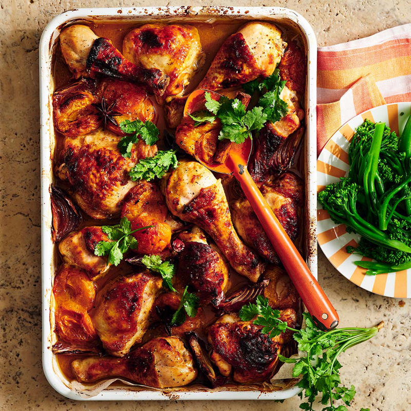 Julie Goodwin’s chicken & leek pie with potato bake topping , Julie Goodwin’s Cape Malay curry chicken , Air fryer chicken skewers with roast vegetables , Julie Goodwin’s spiced chicken with brown rice & cauliflower , Julie Goodwin’s chicken stroganoff , Yoghurt marinated chicken with plum & chickpea salad , Chicken and leek pie , Julie Goodwin’s Spanish chicken , Prosciutto wrapped chicken with tomato salsa , One pot chicken and rice , Chicken & potato salad with zesty yogurt dressing , Panko crumbed chicken schnitzel with apple slaw , Chicken carbonara pasta bake , Yellow chicken curry , Chicken and vegetable soup with parmesan croutons , Slow cooker whole chicken with a peri peri marinade , Easy chicken and corn soup , Slow cooker Hainanese-style chicken , Chicken fricassee with mushroom and leek , Slow-cooker chicken tikka masala , Five ingredient dukkah chicken with haloumi and peach salad , Classic roast chicken with gravy , Portuguese piri piri chicken , One-pot apricot chicken with creamy rice , Chilli chicken with B.L.A.T. salad , Butter chicken hand pies , Roasted sumac chicken with baby vegetables , Easy one-pan roast chicken breasts with vegies , Slow cooker chicken pho (Pho Ga) , Chicken and broccoli bake with pangrattato topping , Chicken yakitori , Chicken donburi , Spiced chicken pizza , Slow cooker chicken and corn chowder , Chicken skewers with peach caprese salad , Moroccan-spiced chicken casserole , Chicken and sage tray bake , Chicken burger with avocado and bacon , Curried chicken pie , Zingy butter chicken curry , Curried chicken pies , Southern fried chicken with buttermilk mash and gravy