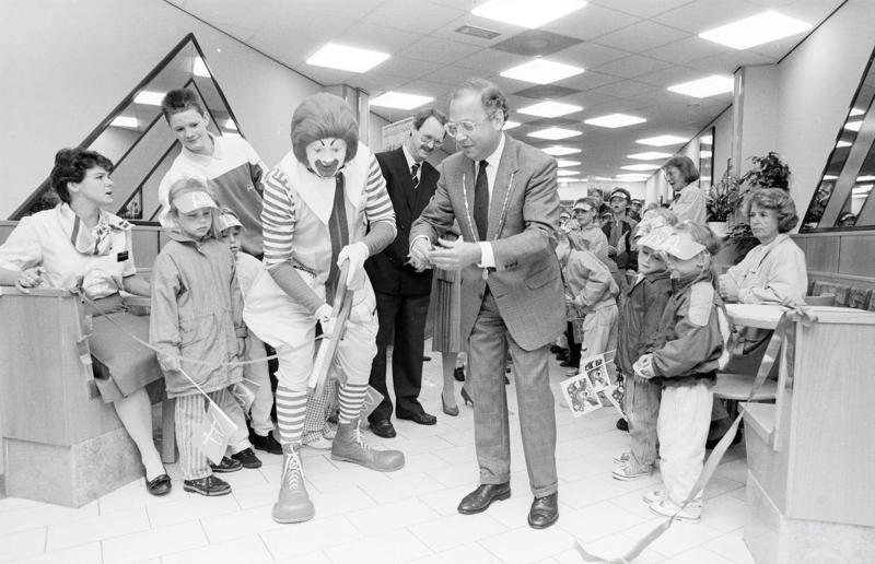 Global openings In pictures: McDonald's in the 1980s, Old-school signage, Differing styles, A move towards simpler signs, A slice of history, Golden exterior, The same, but different, Striking appearances, The rise of the drive-thru, A change in (exterior) pace, City branches, Outdoor space aplenty, Endless fun for kids, A place to hang out, Busy preparation areas, Recycling systems, Menu highlights, Item checklist, The Chicken McNuggets phenomenon, Coupon craze, McDonald’s in Tokyo, Japan, Menus in Tokyo, Japan, Global openings, Colourful uniforms, Service with a smile, Mascots were everywhere, A push for evening meals, Royal window displays, Esteemed guests, Presidential visits
