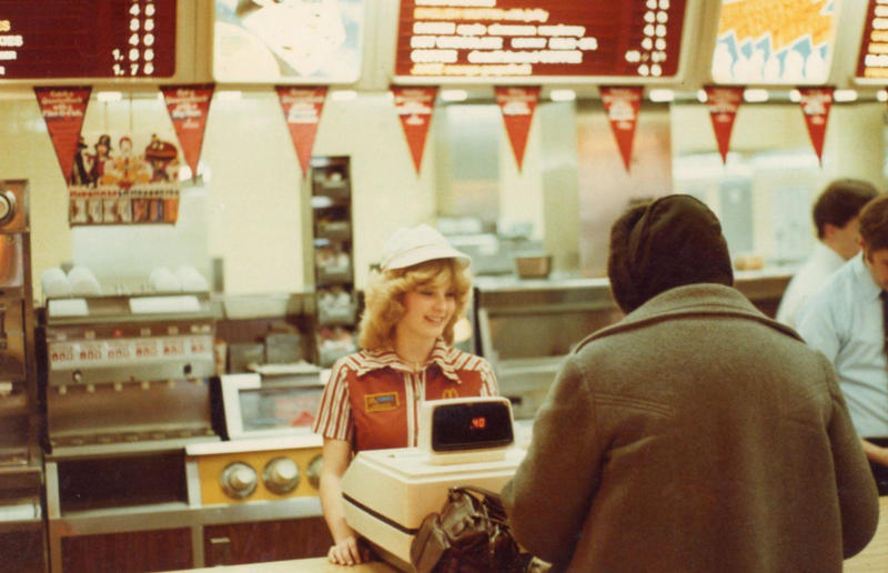 Colourful uniforms In pictures: McDonald's in the 1980s, Old-school signage, Differing styles, A move towards simpler signs, A slice of history, Golden exterior, The same, but different, Striking appearances, The rise of the drive-thru, A change in (exterior) pace, City branches, Outdoor space aplenty, Endless fun for kids, A place to hang out, Busy preparation areas, Recycling systems, Menu highlights, Item checklist, The Chicken McNuggets phenomenon, Coupon craze, McDonald’s in Tokyo, Japan, Menus in Tokyo, Japan, Global openings, Colourful uniforms, Service with a smile, Mascots were everywhere, A push for evening meals, Royal window displays, Esteemed guests, Presidential visits