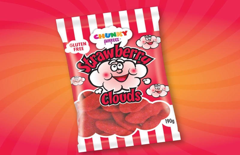 4. Strawberry Clouds 31. Choo Choo Bar, 30. Fizzoes, 29. Push Pop, 28. Jubes, 27. Spearmint Leaves, 26. Warheads Extreme Sour, 25. JOLS, 24. Black Cats, 23. Wine Gums, 22. Minties, 21. Sherbies, 20. Cheekies, 19. Yowie, 18. Zappo, 17. Pascall Marshmallows, 16. Zombie Chews, 15. Big Red Frogs, 14. Fantales, 13. Sour Brite Crawlers, 12. Jaffas, 11. Wizz Fizz Sherbet Sachets, 10. Life Savers Fizz Stix, 9. Pineapples, 8. Red Ripperz, 7. Clinkers, 6. Sherbet bombs, 5. Freckles, 4. Strawberry Clouds, 3. Snakes Alive, 2. Musk Sticks