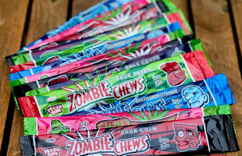 16. Zombie Chews 31. Choo Choo Bar, 30. Fizzoes, 29. Push Pop, 28. Jubes, 27. Spearmint Leaves, 26. Warheads Extreme Sour, 25. JOLS, 24. Black Cats, 23. Wine Gums, 22. Minties, 21. Sherbies, 20. Cheekies, 19. Yowie, 18. Zappo, 17. Pascall Marshmallows, 16. Zombie Chews, 15. Big Red Frogs, 14. Fantales, 13. Sour Brite Crawlers, 12. Jaffas, 11. Wizz Fizz Sherbet Sachets, 10. Life Savers Fizz Stix, 9. Pineapples, 8. Red Ripperz, 7. Clinkers, 6. Sherbet bombs, 5. Freckles, 4. Strawberry Clouds, 3. Snakes Alive, 2. Musk Sticks