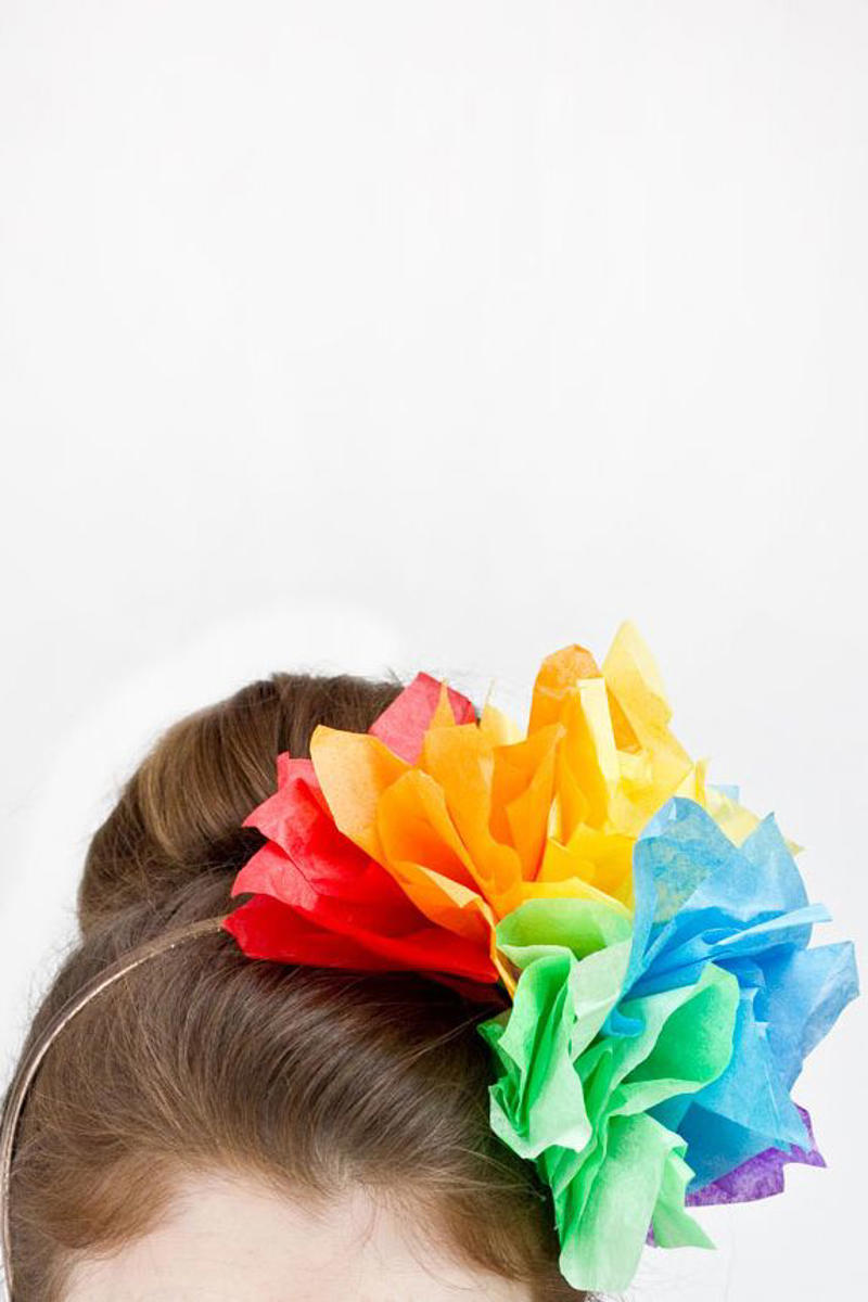 48) Tissue Paper Rainbow Headband