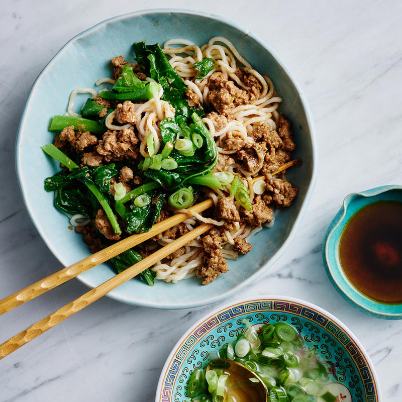 Pork and eggplant noodle stir-fry , Pork larb with rice noodles , Pork stir-fry with noodles , Sweet and sour pork with rice noodle salad , 5 ingredient dan dan noodles , Julie Goodwin’s char siu pork noodle stir-fry , Pork noodle stir fry for one , How to make a classic beef chow mein at home , Char kway teow , Chicken and ginger noodle soup , Braised honey and soy pork fillet steaks , Tuna and soba noodle salad , Pumpkin and eggplant with chilli and Thai basil , Air fryer vegetable spring rolls , Slow cooker chicken pho (Pho Ga) , Sweet and soy pork , Miso beef short rib & pumpkin hotpot , Pork with rice noodles , Gai lan and mushroom five-spice stir-fry , Hokkien mee with beef , Teriyaki chicken udon noodles with choy sum , Soba noodle salad with fried prawns , Prawn and fish balls with ginger broth and noodles , Miso broth with tamari pumpkin and noodles , Pork and tofu rice noodles , Noodle salad with ginger-rubbed beef , One−pot poached chicken with soba noodles , Miso udon soup , Asian-style omelettes with glass noodles