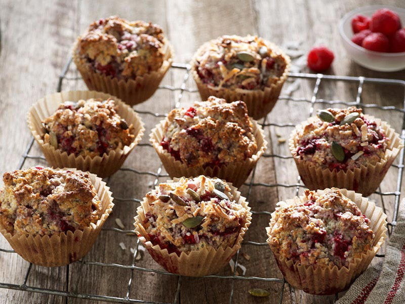 Easy banana muffins with pecans , Easy, cheesy savoury muffins , Raspberry muffins , Basic cheese muffins , Pancetta and cheese muffins , Mixed berry muffins , Yogurt, berry and white chocolate muffins , Berry muffins , Quinoa, fig & maple gluten-free muffins , Banana muffins , Raspberry and banana mini muffins , Raspberry, coconut & chia muffins , Apple spice muffins , Maple gingerbread muffins with kumara butter , Gluten-free, dairy-free, raspberry muffins , Rhubarb and custard muffins , Cranberry and pecan bran muffins , Double chocolate caramel muffins , Orange and poppy seed muffins , Brown butter, camomile and honey mini muffins , Carrot and apple muffins , Sultana bran muffins , Sugar-free sultana muffins , Cranberry and white chocolate muffins , Berry and yoghurt muffins , Crunchy raspberry muffins , Berry, ricotta and mint muffins , Banana bran muffins , Breakfast muffins , Apple muffins with cinnamon crunch topping , Citrus poppy seed muffins