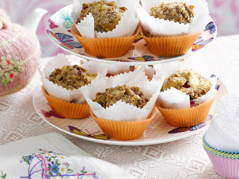 Easy banana muffins with pecans , Easy, cheesy savoury muffins , Raspberry muffins , Basic cheese muffins , Pancetta and cheese muffins , Mixed berry muffins , Yogurt, berry and white chocolate muffins , Berry muffins , Quinoa, fig & maple gluten-free muffins , Banana muffins , Raspberry and banana mini muffins , Raspberry, coconut & chia muffins , Apple spice muffins , Maple gingerbread muffins with kumara butter , Gluten-free, dairy-free, raspberry muffins , Rhubarb and custard muffins , Cranberry and pecan bran muffins , Double chocolate caramel muffins , Orange and poppy seed muffins , Brown butter, camomile and honey mini muffins , Carrot and apple muffins , Sultana bran muffins , Sugar-free sultana muffins , Cranberry and white chocolate muffins , Berry and yoghurt muffins , Crunchy raspberry muffins , Berry, ricotta and mint muffins , Banana bran muffins , Breakfast muffins , Apple muffins with cinnamon crunch topping , Citrus poppy seed muffins