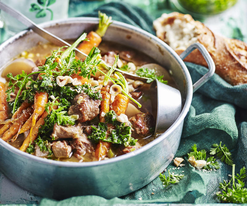          Irish stew      ,          Beef and guinness pie      ,          Shepherd’s pie      ,          Boxty      ,          Irish soda bread rolls      ,          Smoked cod and cheddar pie      ,          Colcannon      ,          Irish fruit cake      ,          Irish cream and dark chocolate mousse cake      ,          Chocolate &amp; Irish cream croissant pudding      ,          Irish coffee      