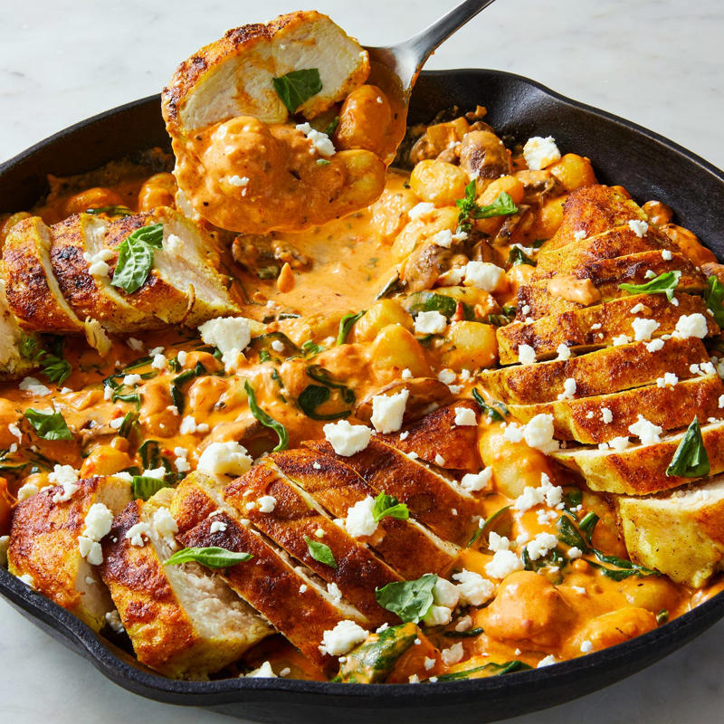 Marry Me Gnocchi, Sheet-Pan Lasagna, Million Dollar Chicken Skillet, Chicken Pesto Pasta, Creamy Cajun Shrimp Pasta, Steak Fajita Power Bowls, Chicken Quesadillas, Sesame Tofu &amp; Broccoli, Indian Butter Chickpeas, Stuffed Peppers, Pepper Steak, Hamburger Casserole, Caprese Chicken Gnocchi Skillet, Cheesy Taco Bake, Garlic Butter Shrimp Pasta, Chicken &amp; Broccoli Casserole, Pork Dumpling Bowls, Sweet &amp; Sour Tofu, Peanut Chickpea Protein Bowls, Hawaiian Shoyu Chicken, One-Pan Chimichurri Shrimp, Chicken Shawarma Sheet-Pan Dinner, Chipotle Shrimp Taco Bowls, Creamy Dijon Chicken, Sloppy Joe Orzo, Marry Me Shrimp Pasta, Miso Mushroom Crispy Rice, One-Pan Creamy Chicken &amp; Gnocchi, Salmon Piccata, Baked Spaghetti, Cheesy Bacon Ranch Chicken, Baked Feta Chickpeas, Cilantro-Lime Chicken, Spinach &amp; Artichoke White Bean Skillet, Taco Lasagna, Creamy Tuscan Chicken, One-Pan Chicken Bacon Gnocchi, Baked Feta Pasta, Chicken &amp; Broccoli, Sushi Bake, Chicken Stir Fry, Chicken Parm Pasta, Marry Me Chickpeas, Pretzel-Crusted Chicken Breast, Creamy Coconut-Lime Chickpea Skillet, Cheesy Baked Burrito Rice, Bacon &amp; Pimento Mac &amp; Cheese, Italian Meatloaf, Baked Salmon, Cheesy Broccoli Cheddar Chickpea Skillet, Philly Cheesesteak Pasta, Queso Mac &amp; Cheese, Lasagnchiladas, White Bean &amp; Smoked Sausage Skillet, Cream Of Mushroom Pastina, Mongolian Beef Ramen, Creamy Harissa Chicken &amp; Gnocchi, Creamy Lemon Garlic Shrimp, Shrimp Tacos, One-Pot Chicken Alfredo, Lemon-Brown Butter Salmon, Sausage &amp; Broccoli Burrata Pasta, Sheet-Pan Roasted Red Onion Chicken, Black Bean Sweet Potato Taco Skillet, Sheet-Pan Quesadillas, Chicken Marsala Orzo, One-Pan Eggplant Parm Orzo, Creamy Peanut-Lime Chicken With Noodles, Creamy Polenta &amp; Meatballs, Chicken Fajita Casserole, Carnitas Tamale Pie, Arroz Con Pollo, Pad Thai , Taco Spaghetti, Chicken Florentine Pasta, Marry Me Meatballs, Chicken Parmesan, BBQ Protein Bowls, Mediterranean Pizza, Brown Sugar Salmon, Sloppy Joes, French Bread Pizza, Creamy Tuscan Butter White Bean Skillet, Smash Burger Tacos, Beef &amp; Rice Stuffed Poblano Peppers, Burger Bowls, Chicken Enchiladas, Mexican Beef 'N' Rice Skillet, Chicken Curry, One-Pan Coconut-Lime Chicken, Chicken Tacos, Orange Chicken, Taco Gnocchi Bake, Tofu Stir-Fry, Cheesy Chicken &amp; Pepper Bake, Beef &amp; Broccoli, Salmon &amp; Potato Skillet, Pizza Spaghetti, Shrimp Fettuccine Alfredo, Enchilada Casserole, One-Pot French Onion Pasta, Creamy Chipotle Shrimp Pasta, Sloppy Joe Casserole, Egg Roll Bowls, Thai-Style Red Curry Meatballs, Marry Me Chicken, Peruvian-Style Chicken With Green Sauce, Butter Beans Alla Vodka, Miso Bolognese, Dirty Martini Steak Frites, Enchilada Stuffed Shells, One-Pan Salmon &amp; Orzo, Sheet-Pan Sausage &amp; Vegetables, One-Pot Green Chile Chicken &amp; Rice, Chicken Broccoli Alfredo Pizza, One Skillet Creamy Thai Basil Chicken, Steak &amp; Potato Skillet, Everything Bagel Crusted Salmon, Halal Cart-Style Cauliflower Bowls, Whipped Ricotta Pasta, Baked Ziti, Feta &amp; Herb Crusted Salmon, Greek Lemon-Butter Chicken &amp; Smashed Potatoes, Cabbage Roll Skillet, Za'atar Sheet Pan Chicken, Coconut Curry Salmon, Chicken Tikka Alfredo