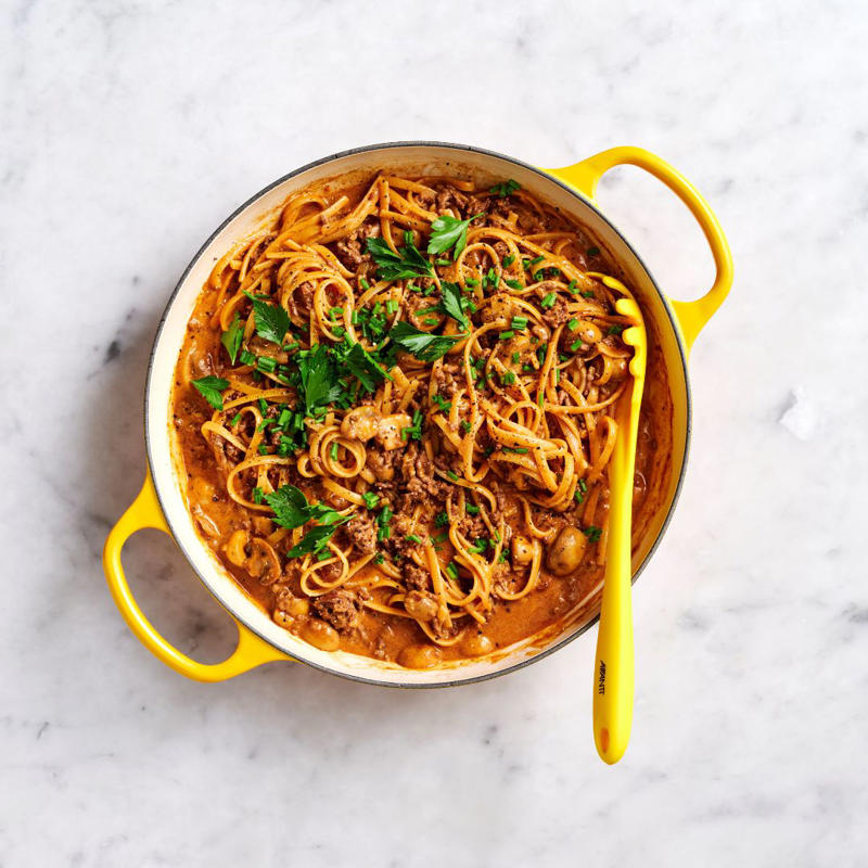 Cheesy salmon & veggie pasta bake, Pork chop tray bake with potatoes & brussels sprouts, Pesto, sun-dried tomato & mozzarella-stuffed chicken breasts, Nutty brown rice with broccolini & goat’s cheese, Easy family dinners from Women's Weekly Food