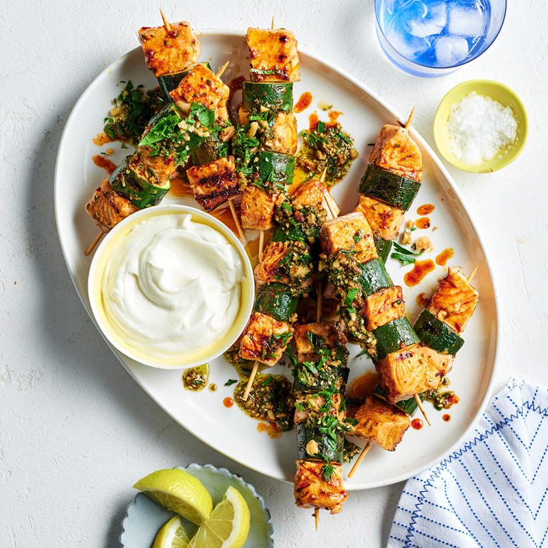 The best salmon recipes in 2025, Grilled salmon tataki with lime and jalapeño ponzu , Salmon with ginger butter, soba noodles and radish , Salmon keftedes with winter rémoulade and grilled pita , Baked salmon with black bean sauce , Crisp-skinned salmon with pea purée and soft-herb salad , Crisp salmon with mint and pickled watermelon rind salad , How to make salmon gravlax , Miso-cured salmon bowls with green-tea noodles , Citrus-cured salmon with lemon labne and cauliflower salad , What is the best way to cook salmon?