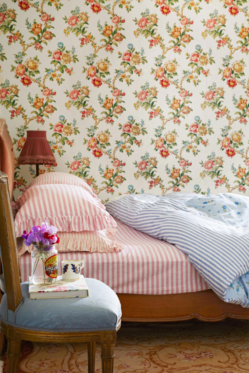 Hand-Painted Stencils, Dusty Pastels, Feathered Friends, More-is-More Window Treatments , Terracotta Floors , Eyelet Lace, Bed Skirts, Laura Ashley Everything
