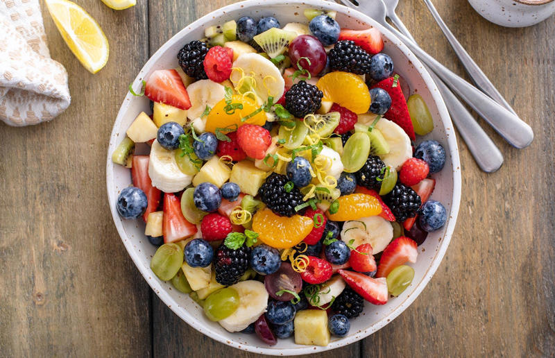 7. Eat more fruit – especially blueberries 29. Eat more unrefined carbs, 28. Cook from scratch, 27. Replace saturated fat with monosaturated fat, 26. Drink green tea, 25. Try a Mediterranean diet, 24. Be a healthy vegan, 23. Only eat fries once a week, 22. Enjoy healthy sweet treats, 21. Toast bread until golden brown, 20. Don't char your meat too much, 19. Cut down on the hot dogs, 18. Choose nitrate-free bacon, 17. Watch your dairy intake, 16. Go easy on the salt, 15. Drink more water, 14. Eat plant-based protein, 13. Try plant-based fats, 12. Enjoy periods of fasting, 11. Go big on leafy greens, 10. Make pulses your friends, 9. Spice up your life, 8. Embrace a Japanese diet, 7. Eat more fruit – especially blueberries, 6. Increase your fibre intake, 5. Go nuts, 4. PB&J sandwiches are good for you, 3. Only drink coffee in the morning, 2. Up the Omega-3s