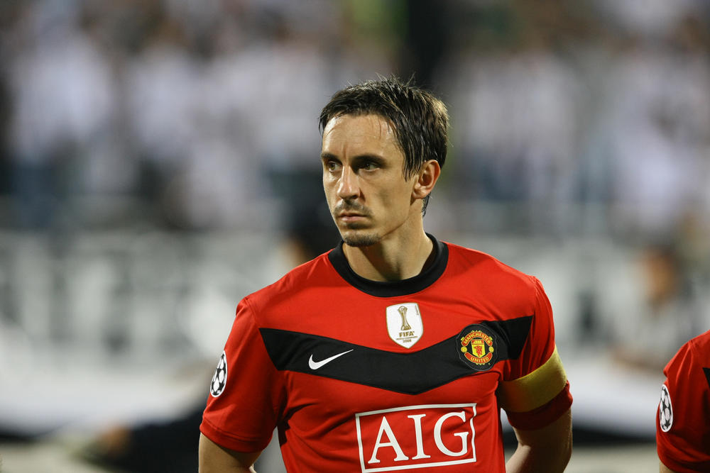 43. Gary Neville 15. Gary Neville, 14. Juan Mata, 12. Duncan Edwards, 11. Nemanja Vidic, 10. Denis Law, 8. Bryan Robson, 7. Wayne Rooney, 6. George Best, 4. Eric Cantona, 3. Ryan Giggs, 2. Paul Scholes