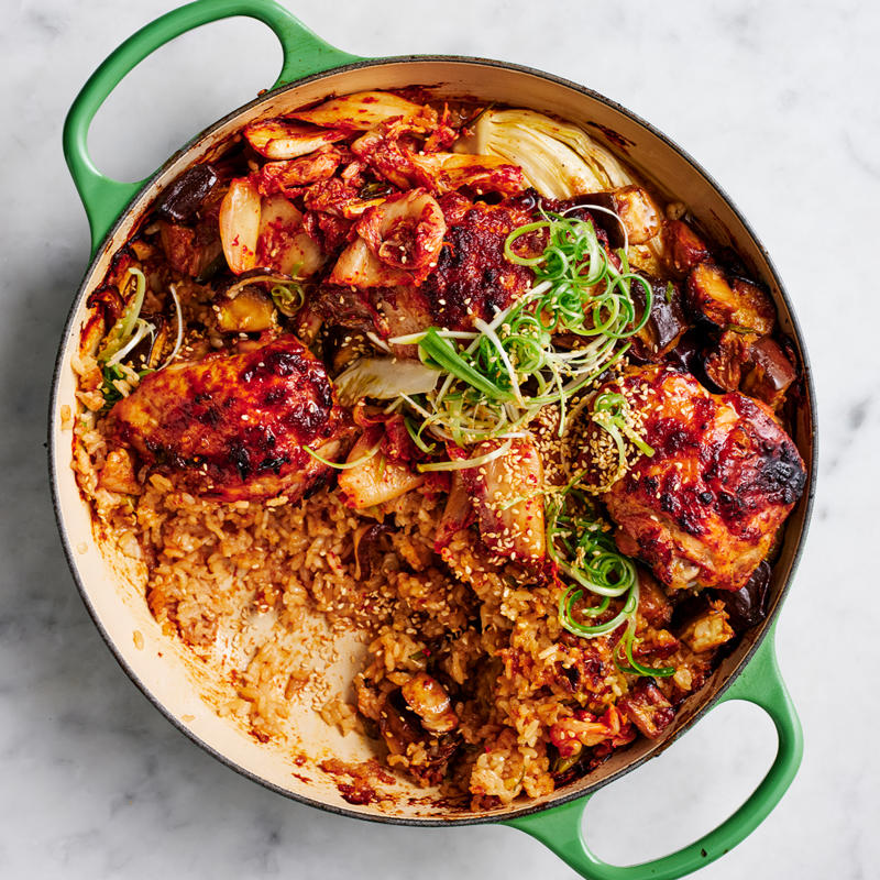          Julie Goodwin’s spiced chicken with brown rice &amp; cauliflower      ,          One pot chicken and rice      ,          Julie Goodwin’s char siu chicken with egg fried rice      ,          One-pan chicken rice with coconut      ,          One-pot apricot chicken with creamy rice      ,          Chicken rice and mega greens mega bowl with tzatziki      ,          Grilled Portuguese chicken and rice      ,          Korean-style barbecued chicken rice      ,          Sticky Thai chicken with coconut rice      ,          Smoked chicken rice salad with curried mango dressing      ,          Chicken korma rice      ,          Spicy chicken fried rice      ,          Teriyaki chicken rice burger      ,          Oven-baked risotto with chicken, rocket and tomato      ,          Chilli fried rice with chicken and broccolini      ,          Chicken and egg on rice      ,          Chinese chicken fried rice      ,          Chicken, lemongrass and rice soup      ,          White cooked chicken with ginger rice      ,          Five-spice chicken with brown rice      ,          Sweet chilli chicken with rice      